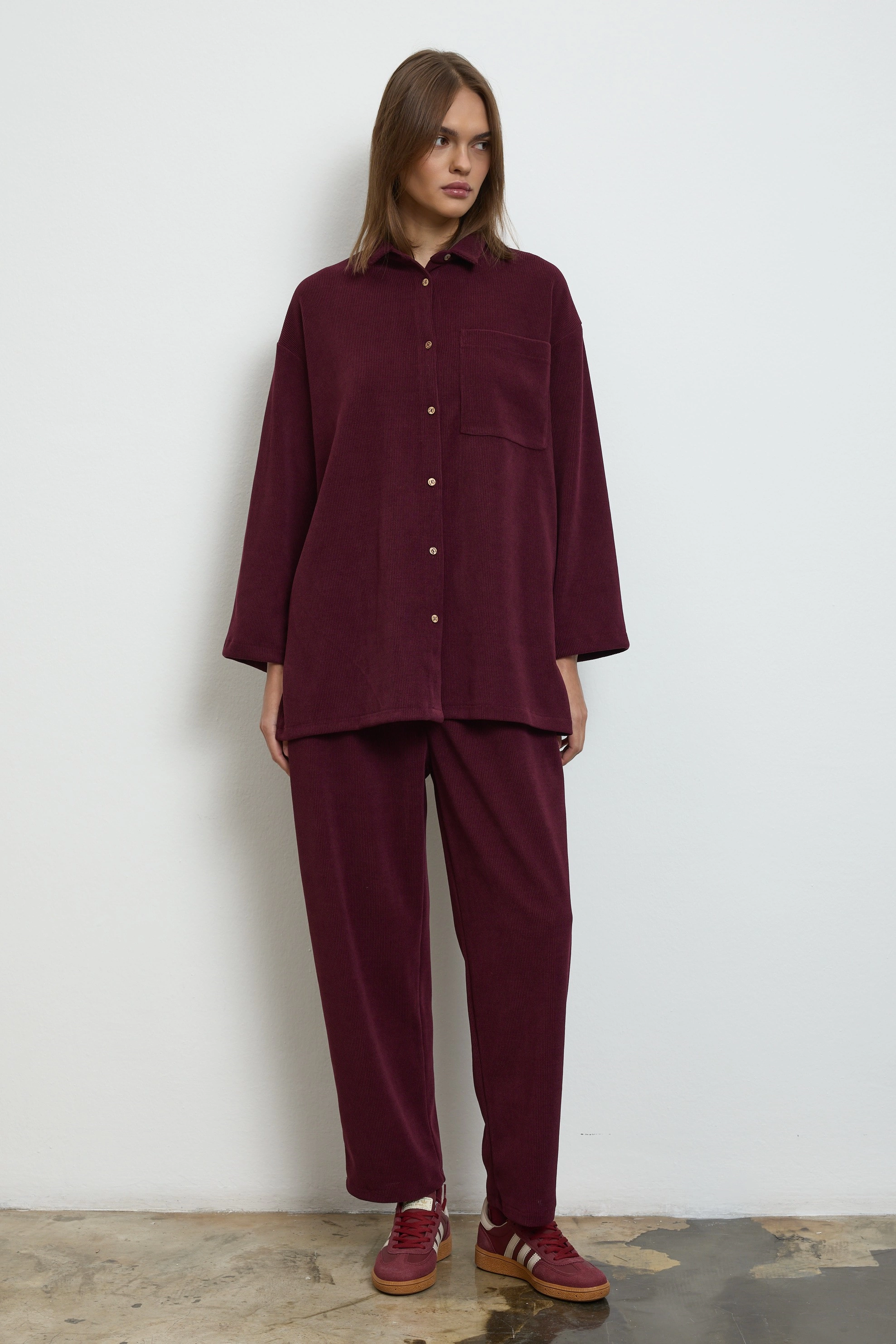 Qanu Lilora Kadife Takım Bordo