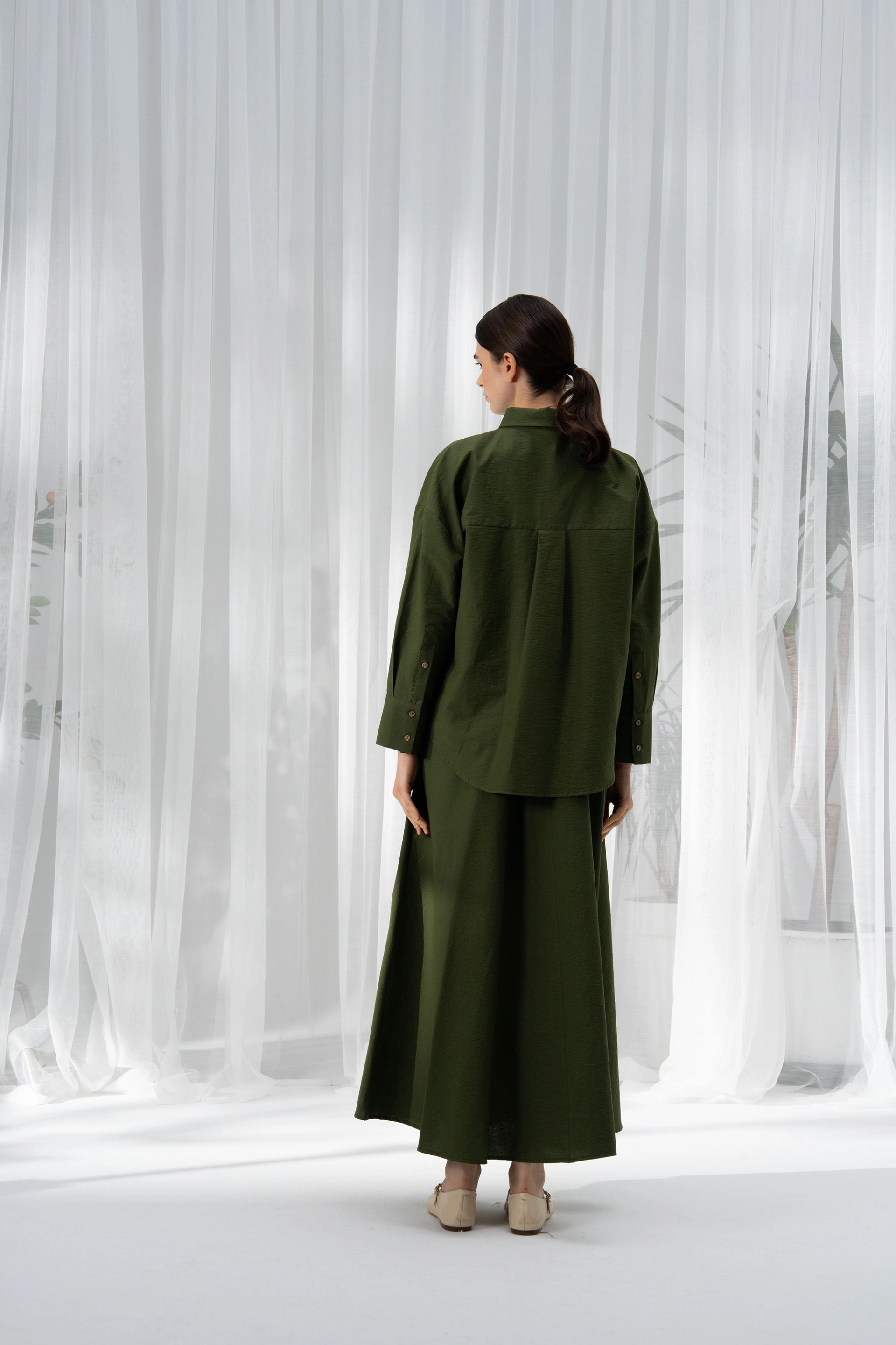 Qanu Loft Pamuklu Takım Yeşil  - Tesettür Giyim