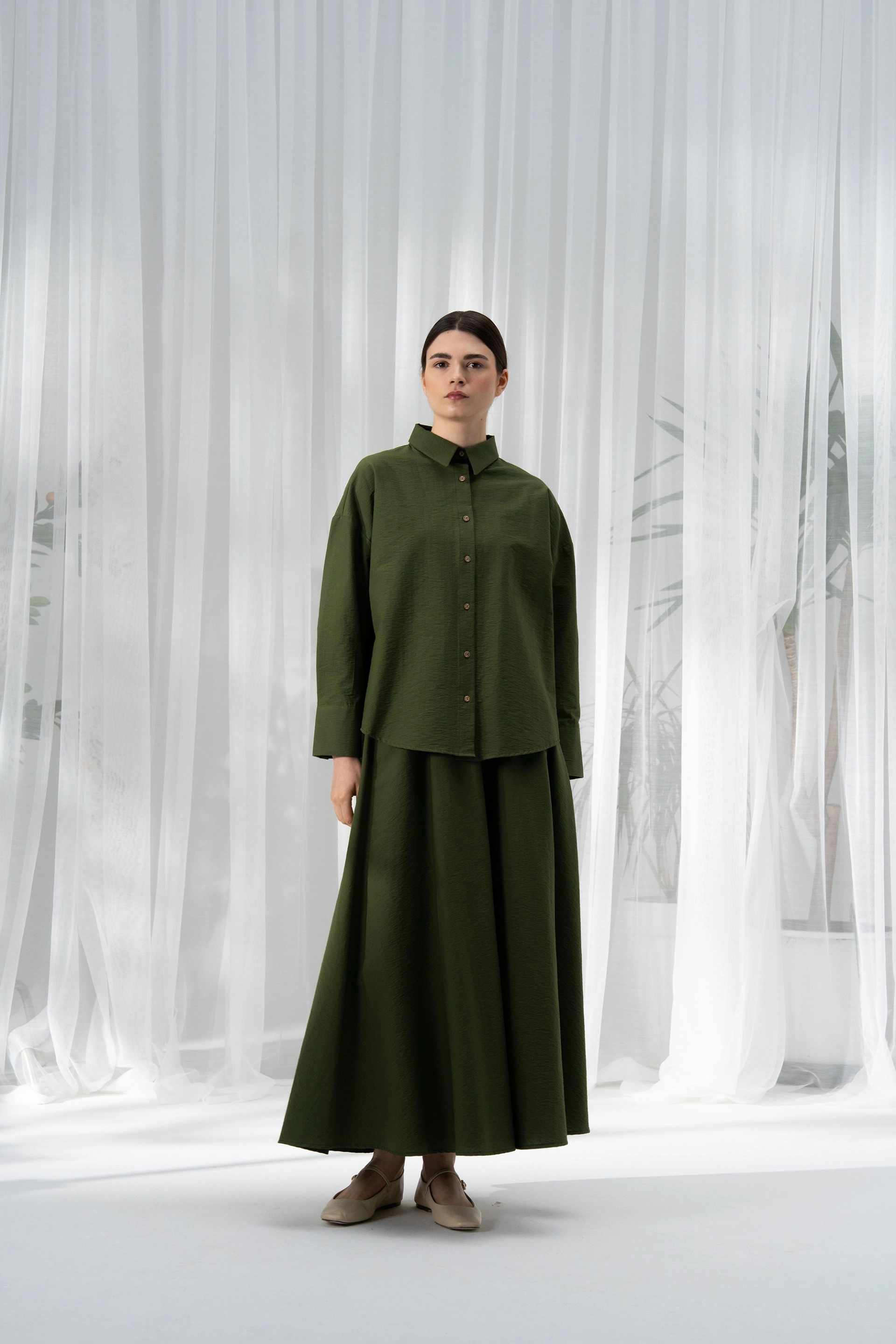 Qanu Loft Pamuklu Takım Yeşil  - Tesettür Giyim