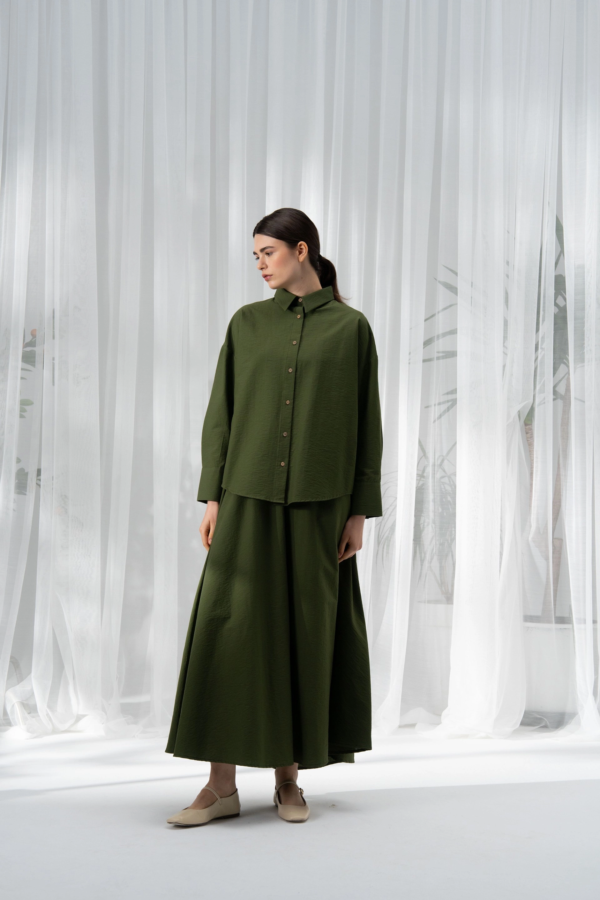 Qanu Loft Pamuklu Takım Yeşil  - Tesettür Giyim