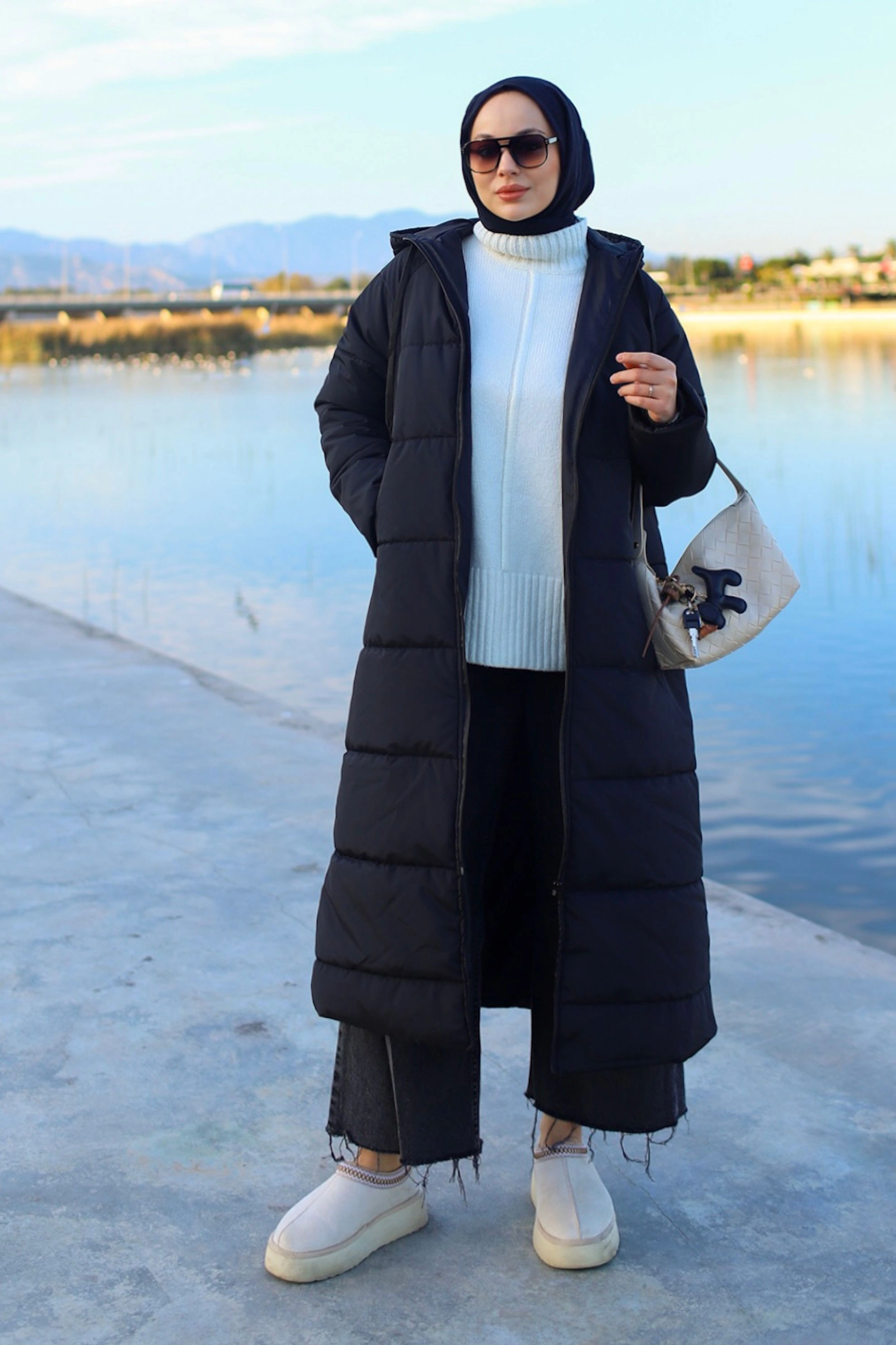 Qanu Luna Şişme Mont Siyah  - Tesettür Giyim