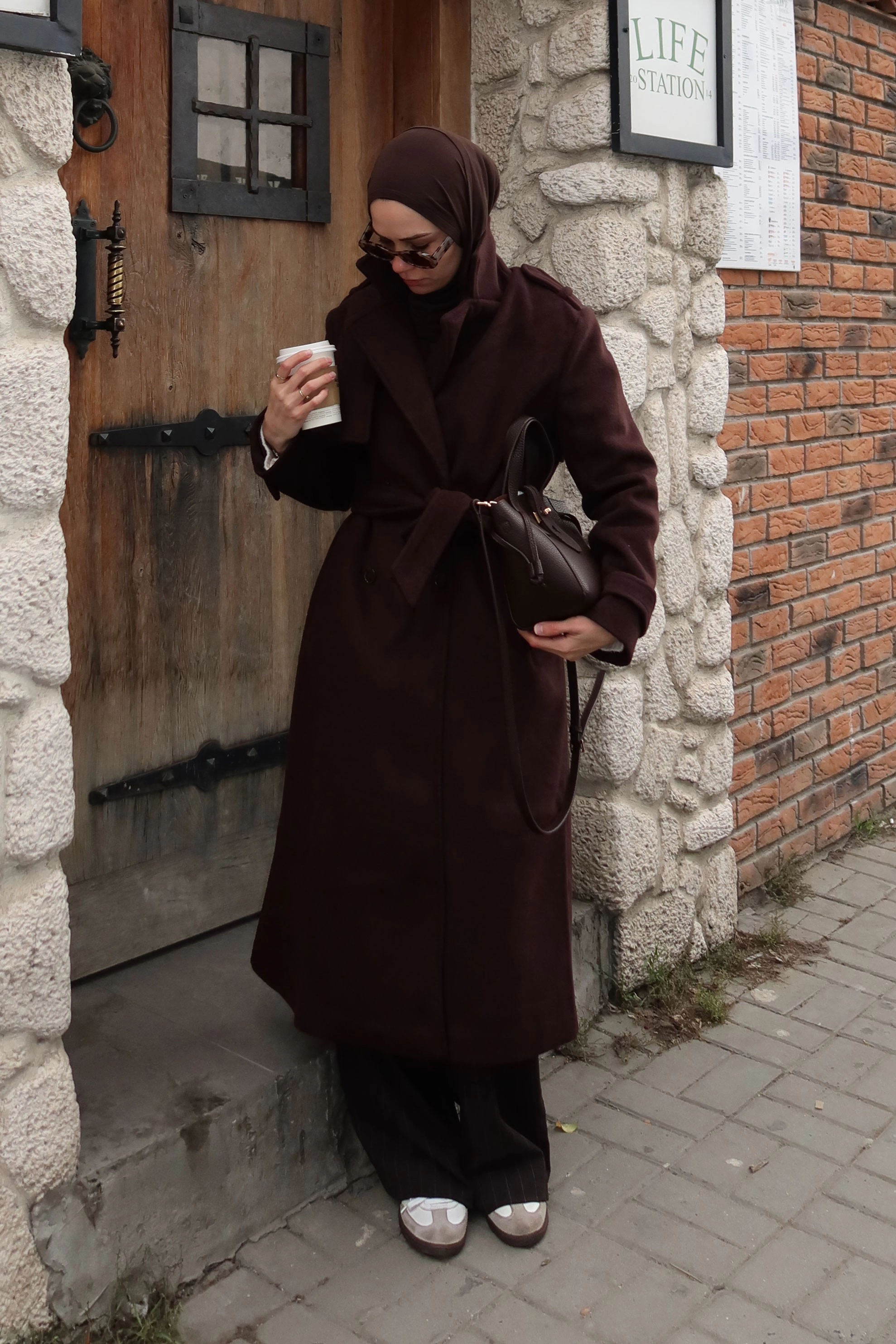 Qanu Lunaris Kaban Kahverengi - Tesettür Giyim