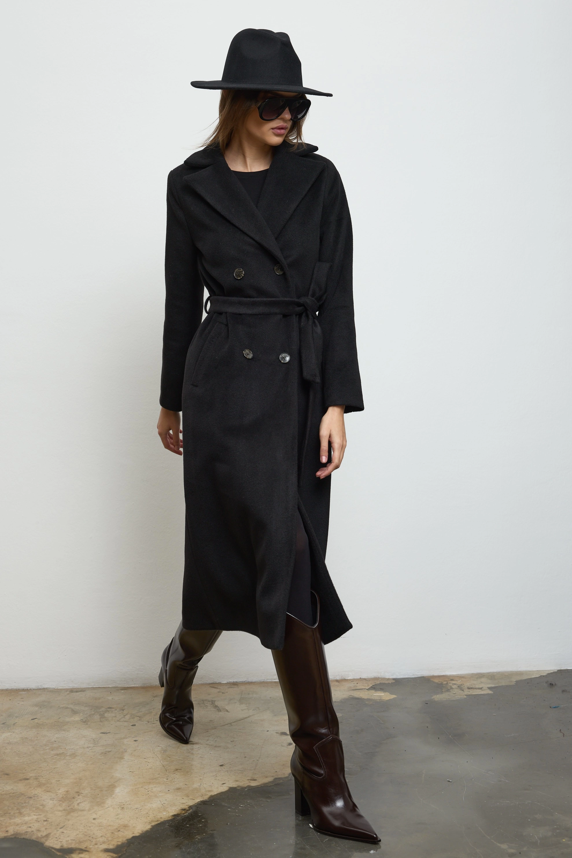 Qanu Lune Kaşe Kaban Siyah  - Tesettür Giyim