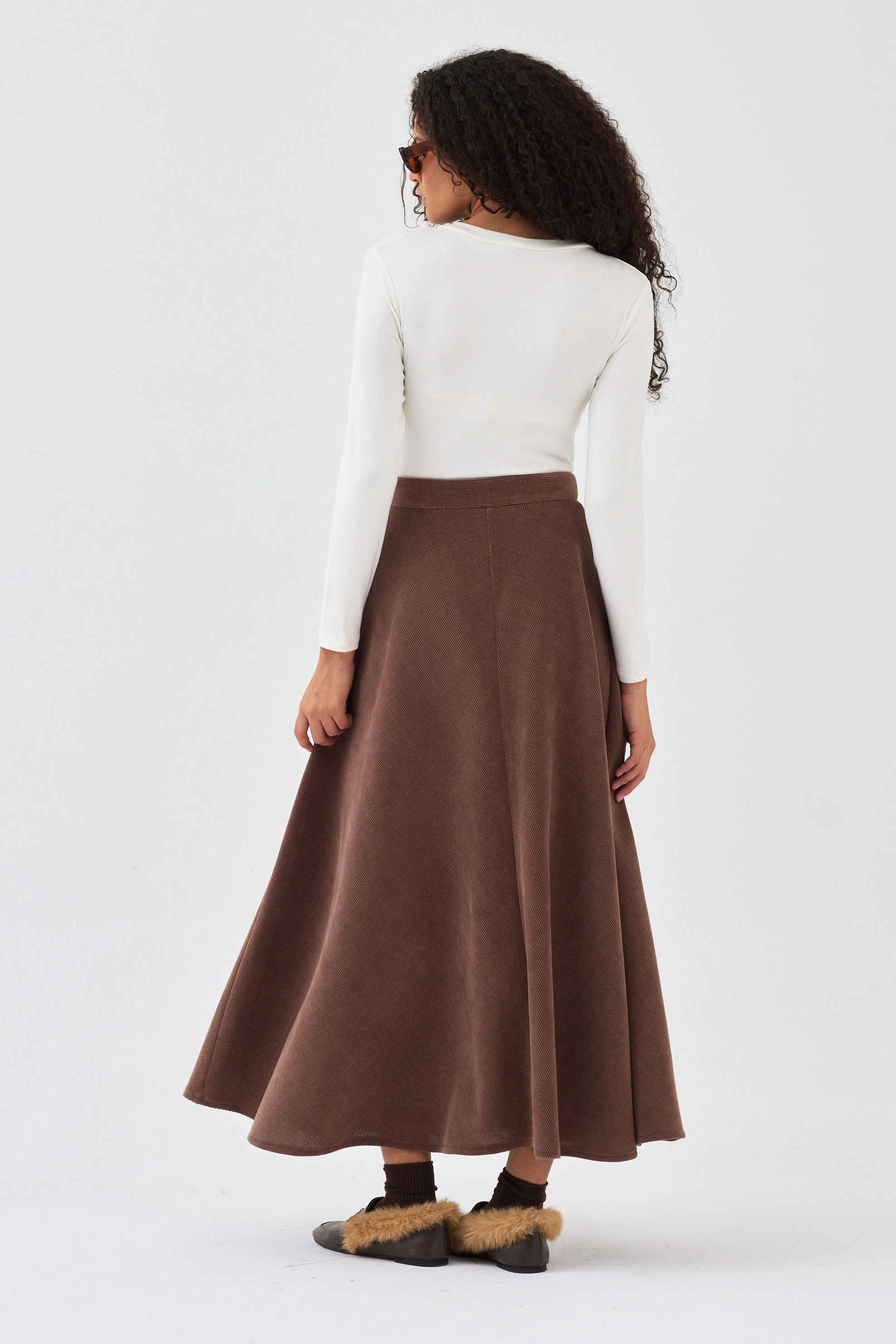 Qanu Mira Etek Kahverengi - Tesettür Giyim