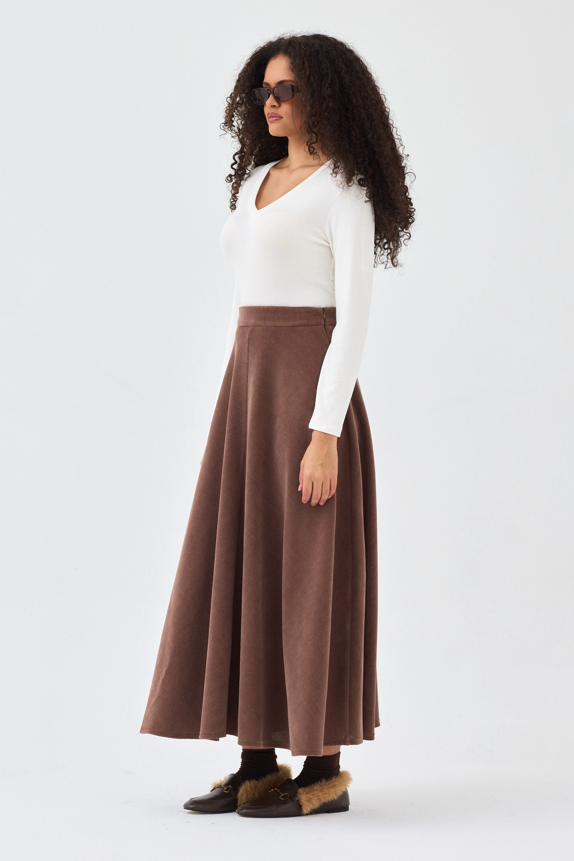 Qanu Mira Etek Kahverengi - Tesettür Giyim