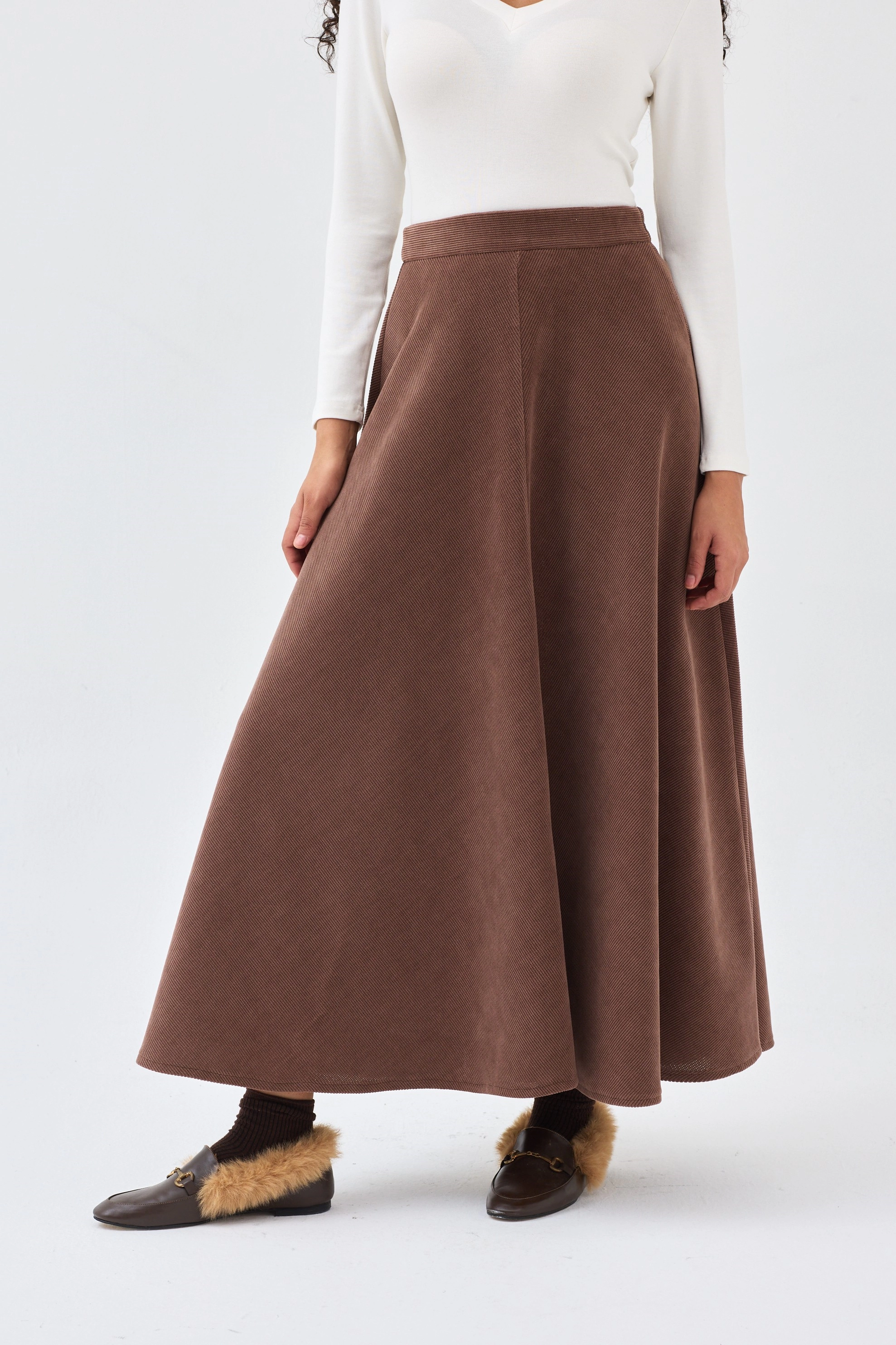 Qanu Mira Etek Kahverengi - Tesettür Giyim