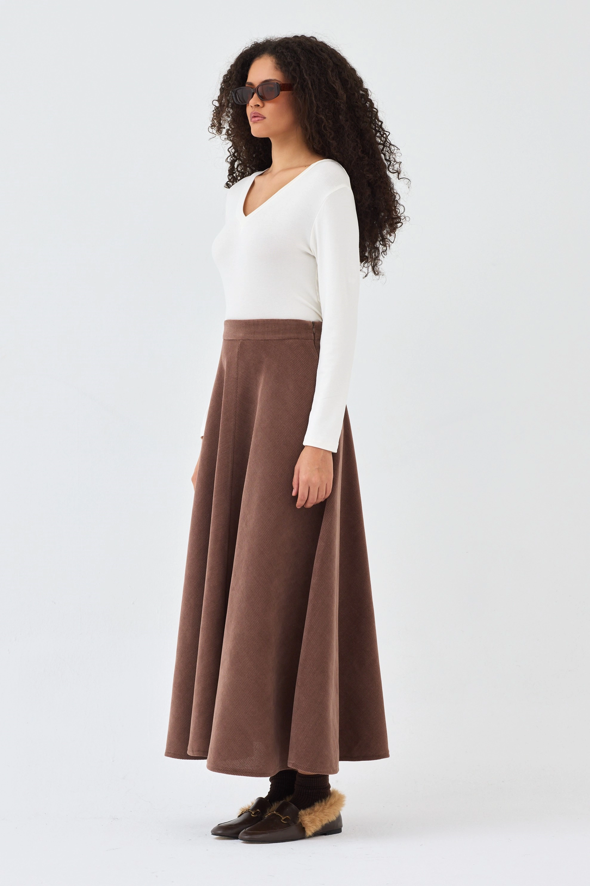 Qanu Mira Etek Kahverengi - Tesettür Giyim