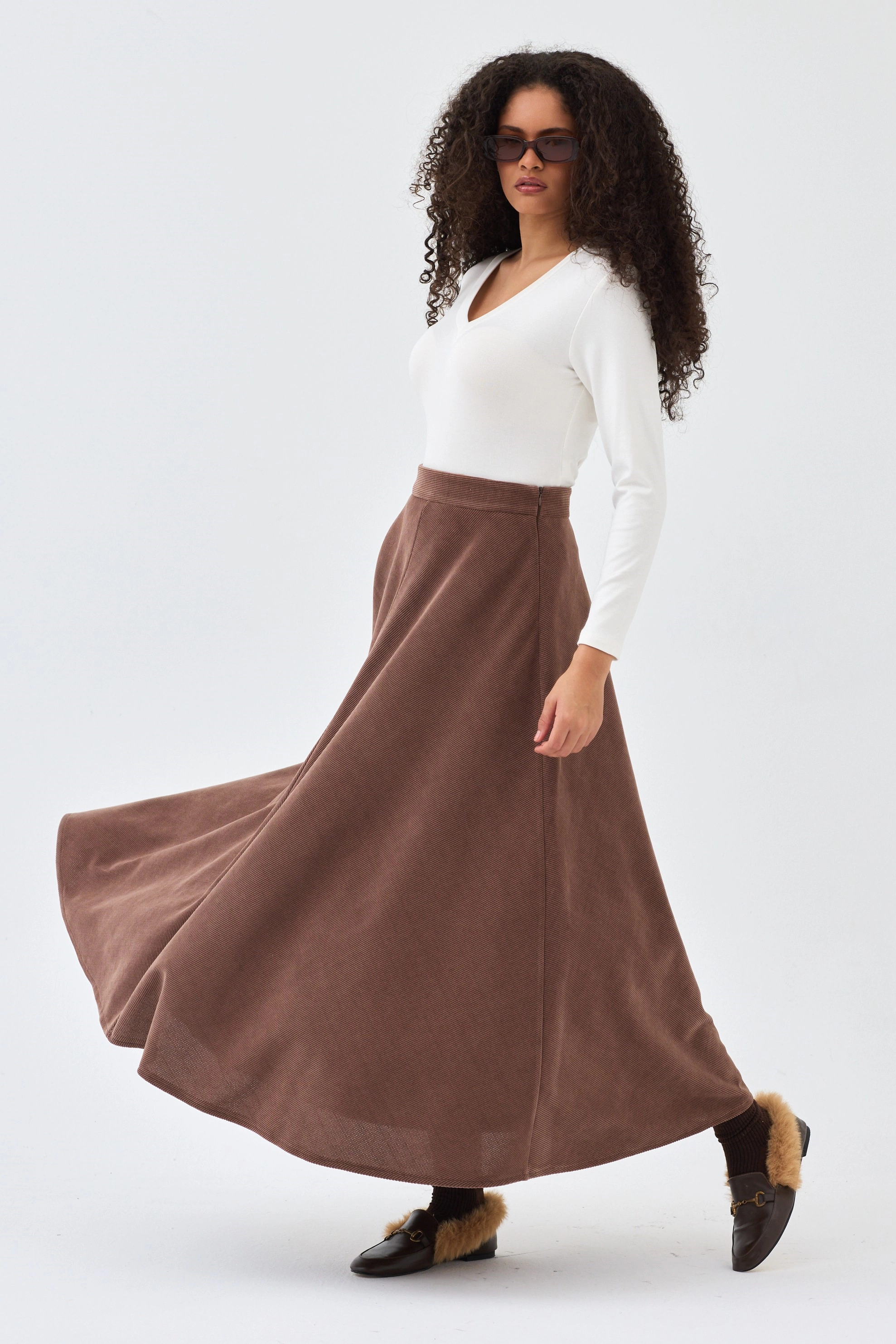 Qanu Mira Etek Kahverengi - Tesettür Giyim