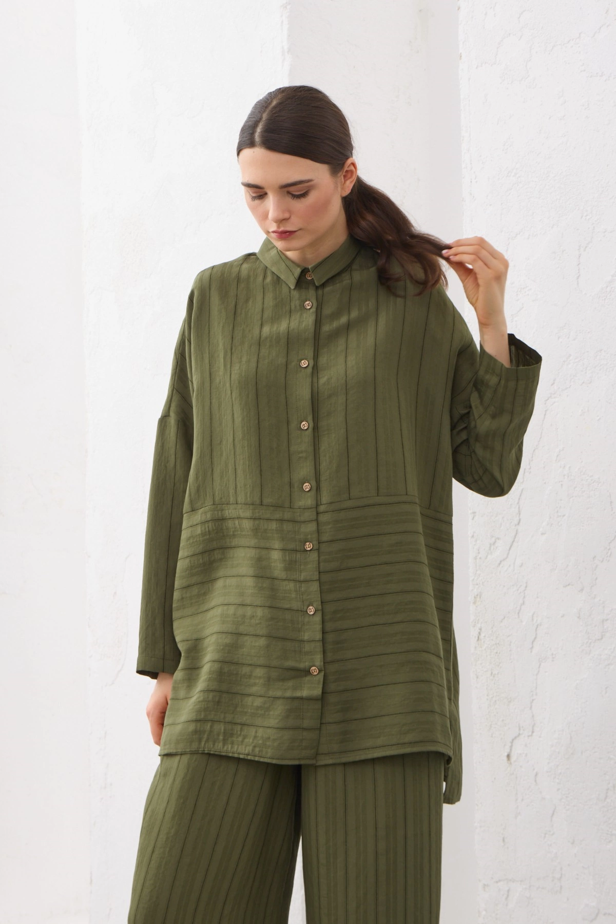 Qanu Modal Kısa Gömlek Yeşil 