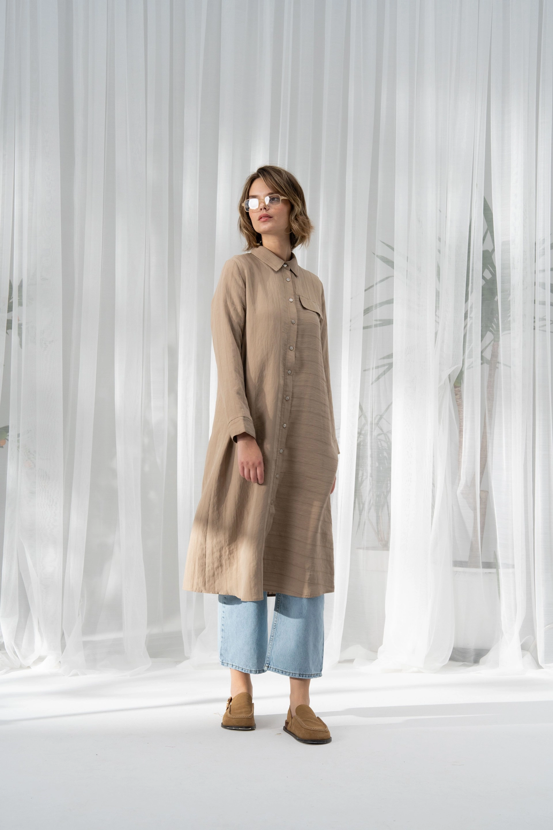 Qanu Modal Tokalı Gömlek Vizon