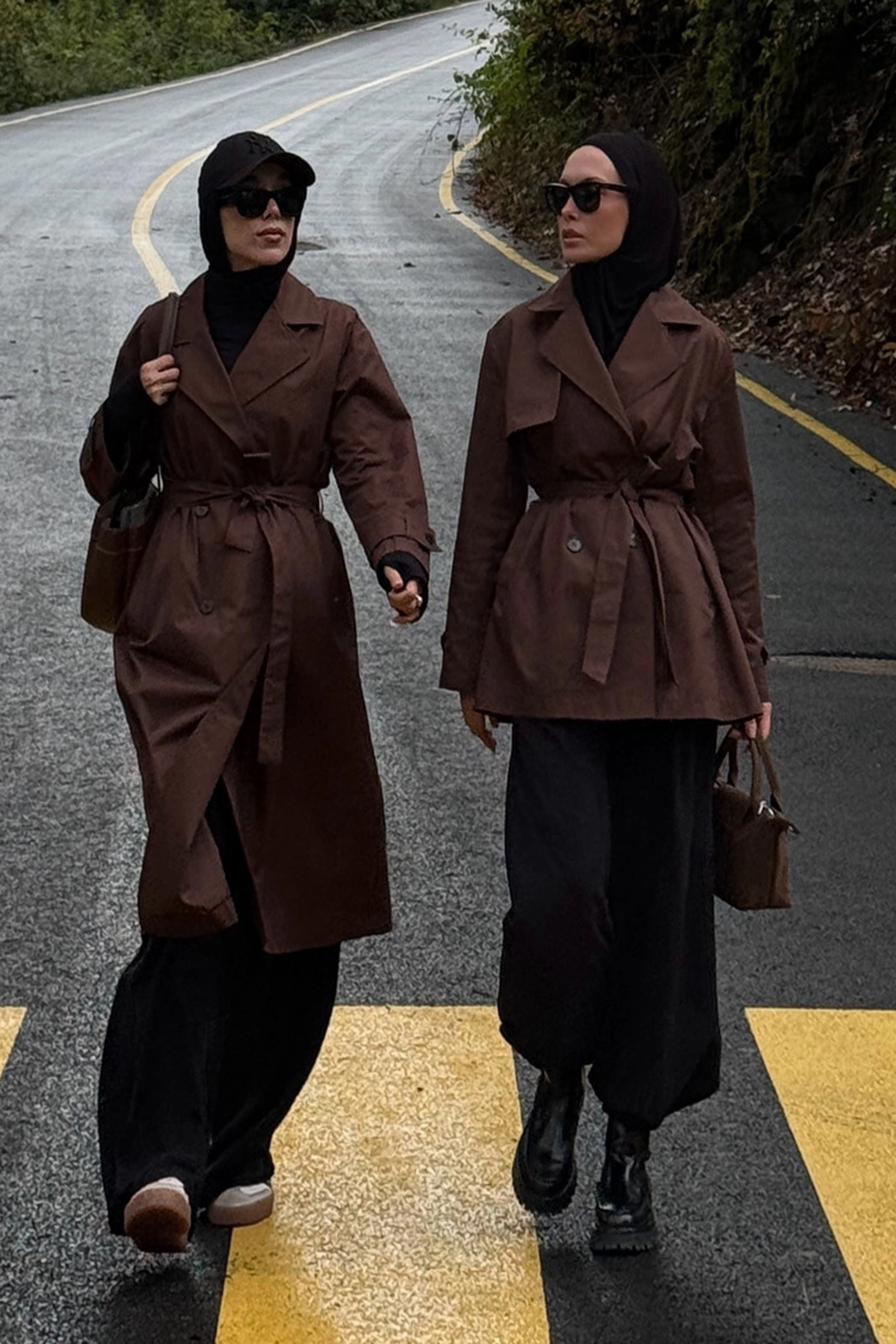 Qanu Mora Kısa Trençkot Kahverengi - Tesettür Giyim