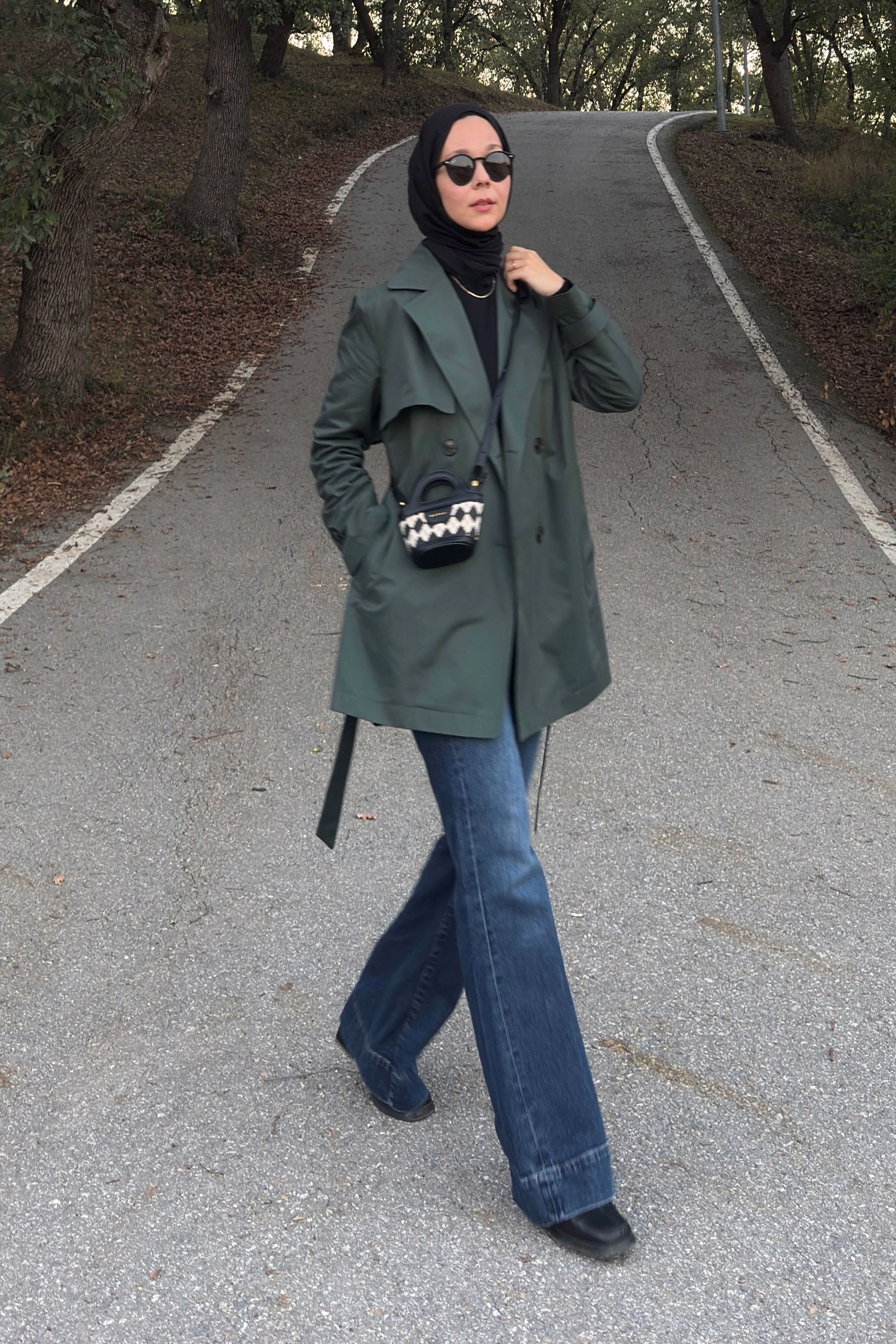 Qanu Mora Kısa Trençkot Yeşil - Tesettür Giyim