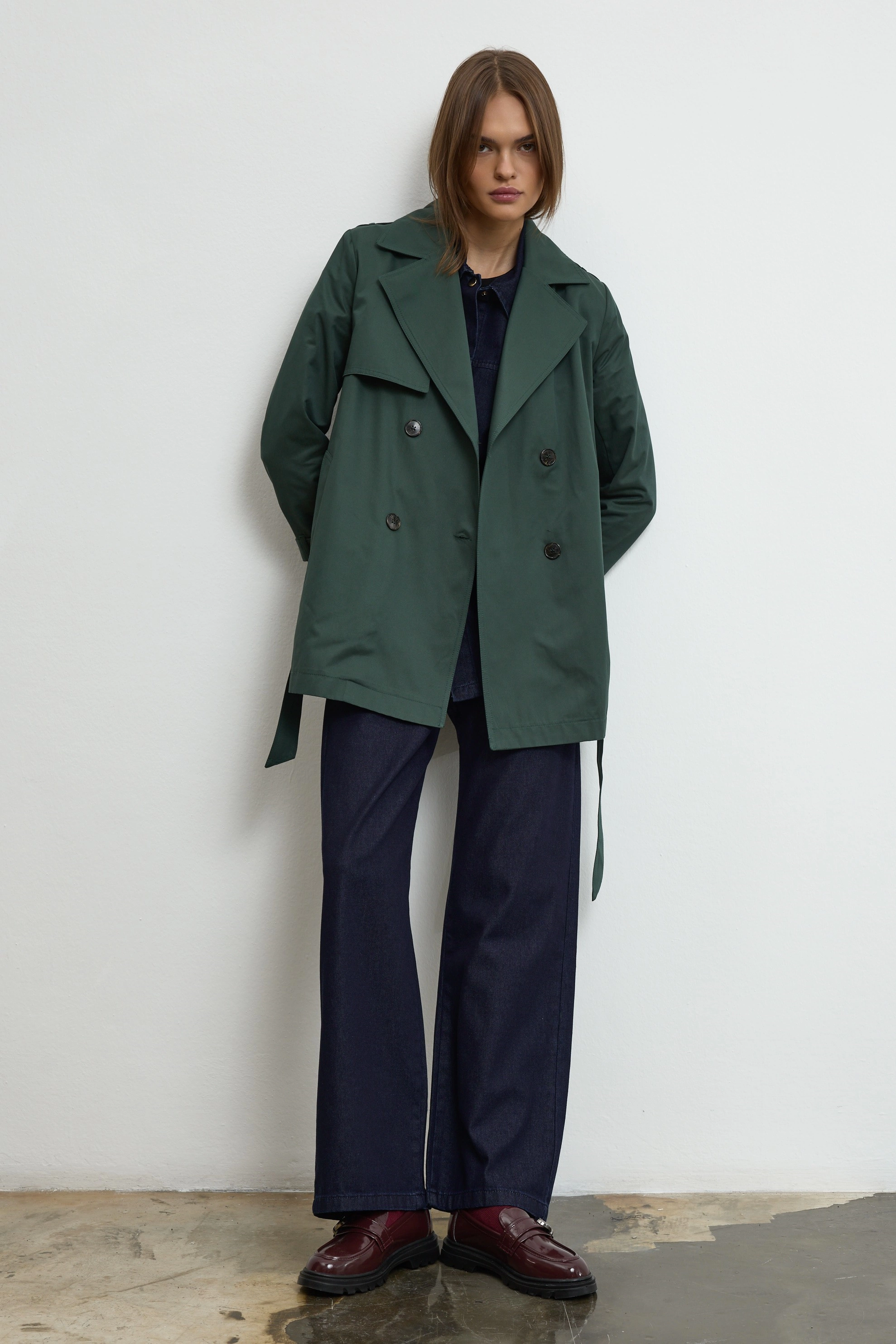 Qanu Mora Kısa Trençkot Yeşil