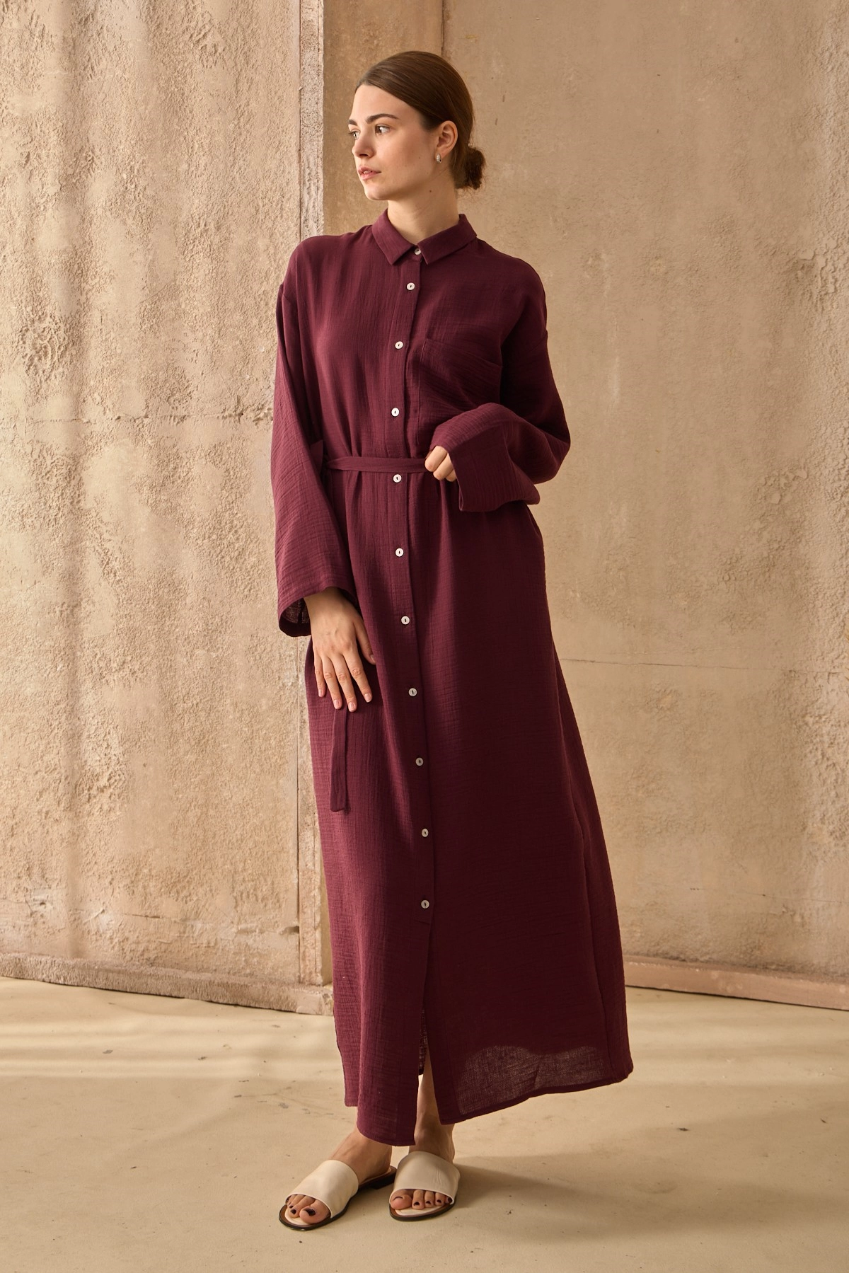 Qanu Müslin Elbise Bordo 