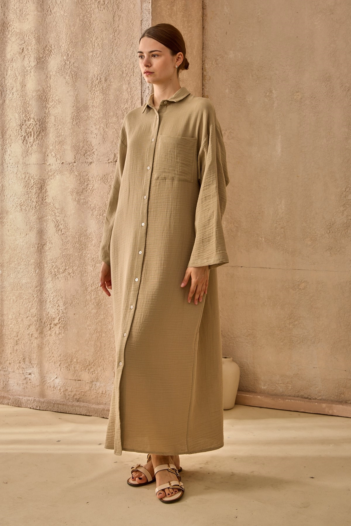 Qanu Müslin Elbise Vizon