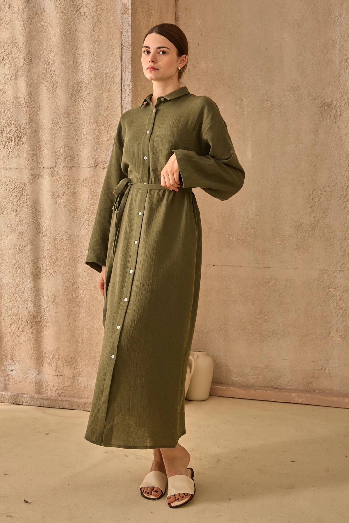 Qanu Müslin Elbise Yeşil 