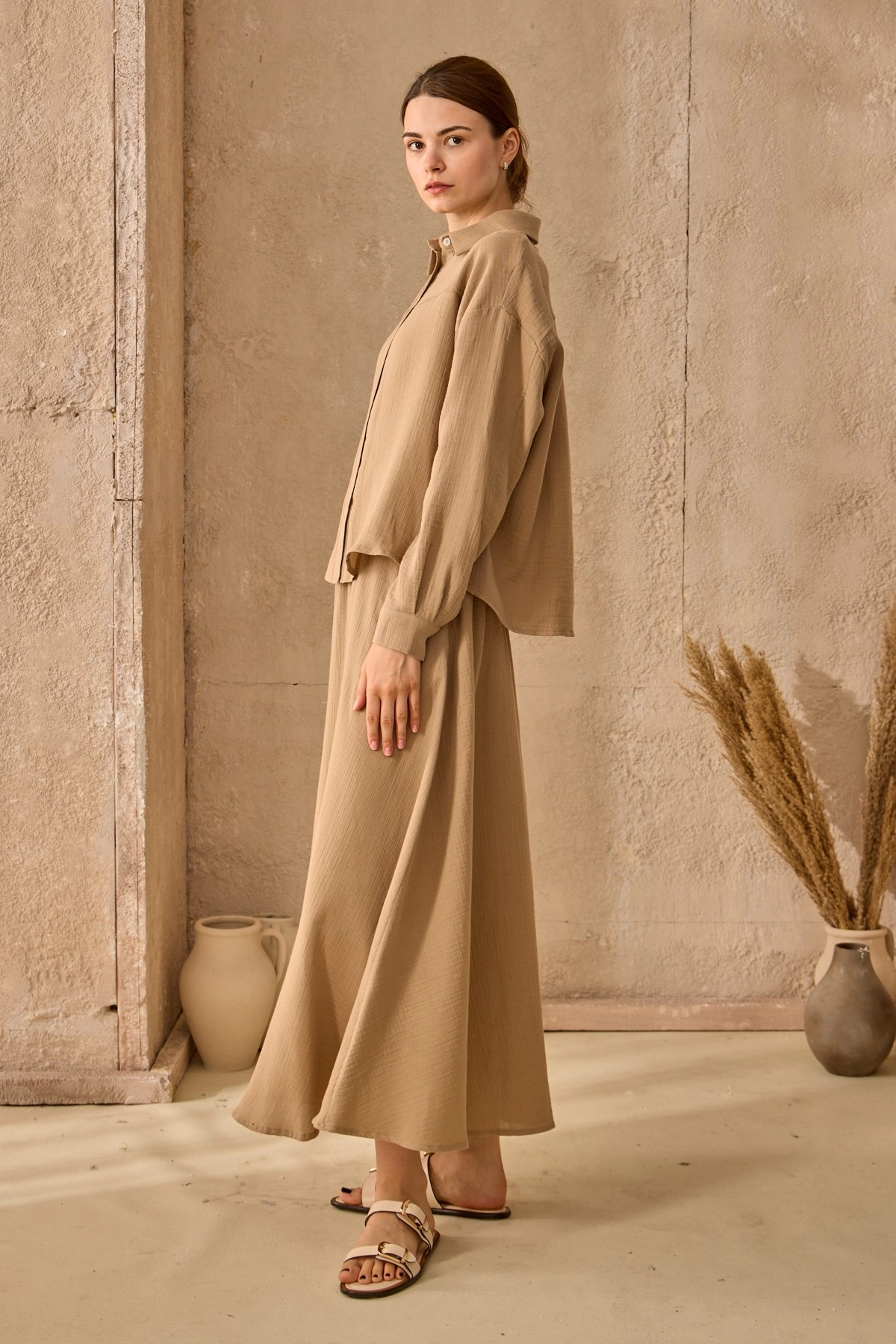 Qanu Müslin Etekli Takım Vizon