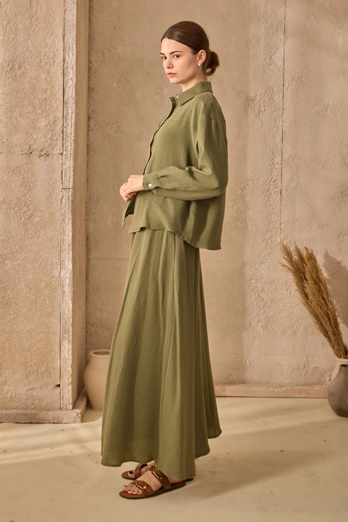 Qanu Müslin Etekli Takım Yeşil 