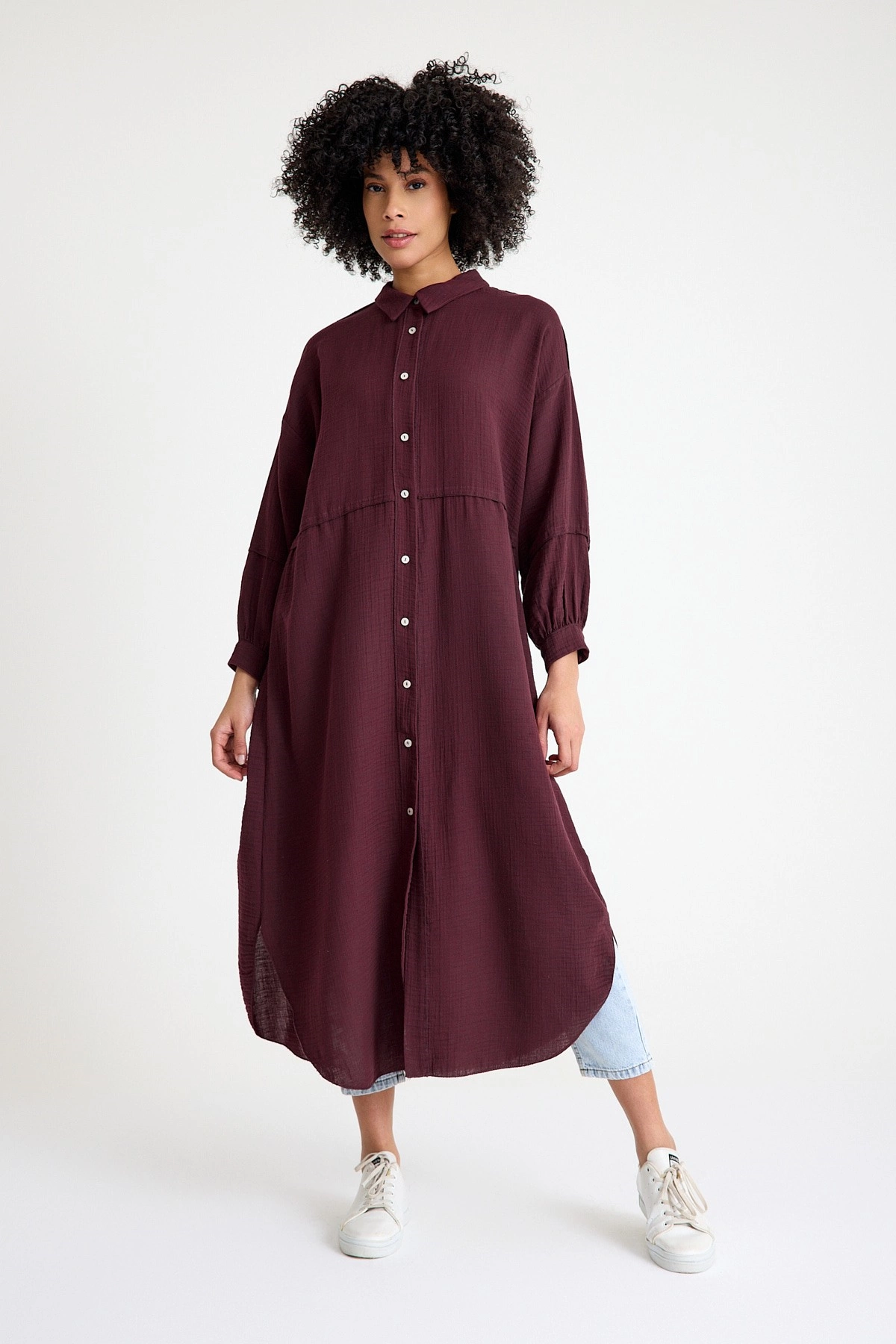 Qanu Müslin Gömlek Bordo 