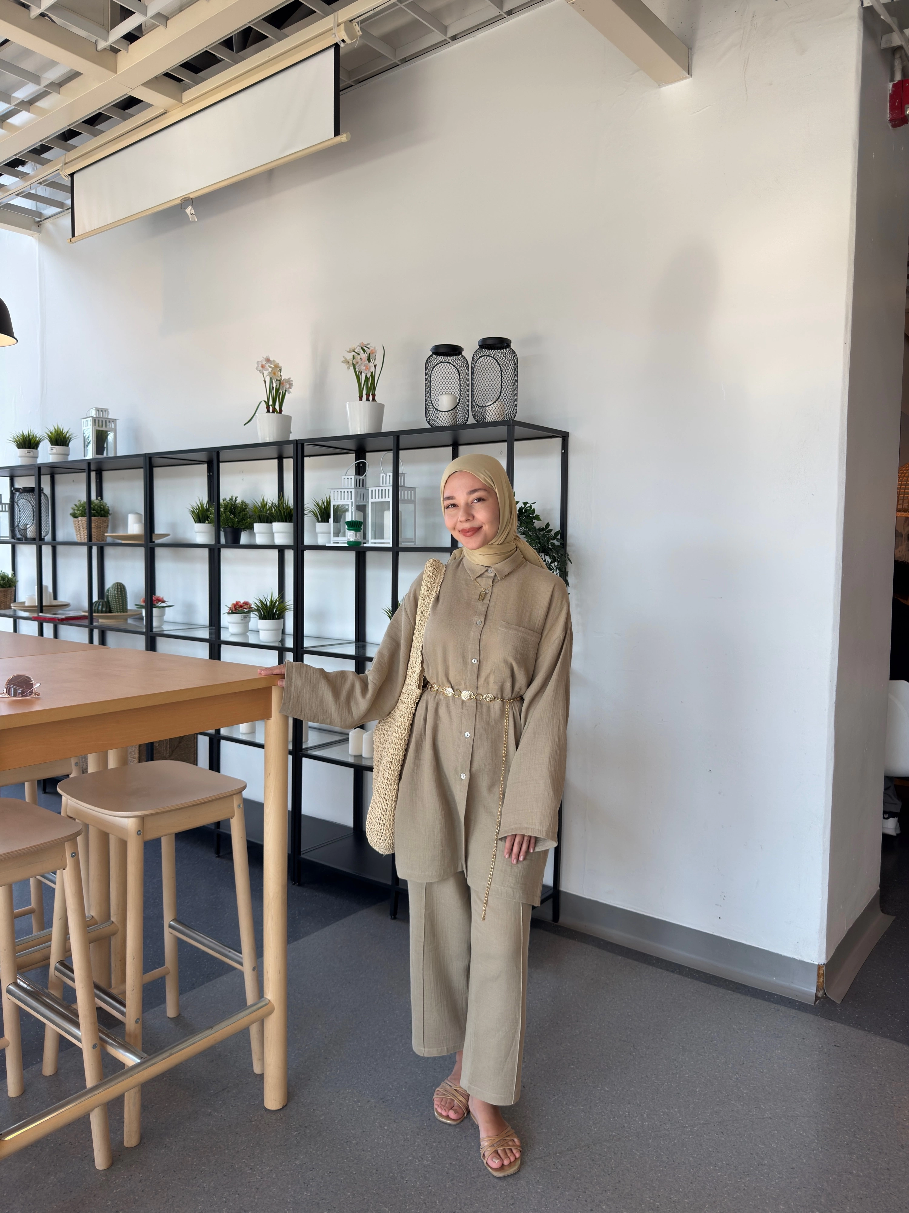 Qanu Müslin Pantolonlu Takım Vizon 