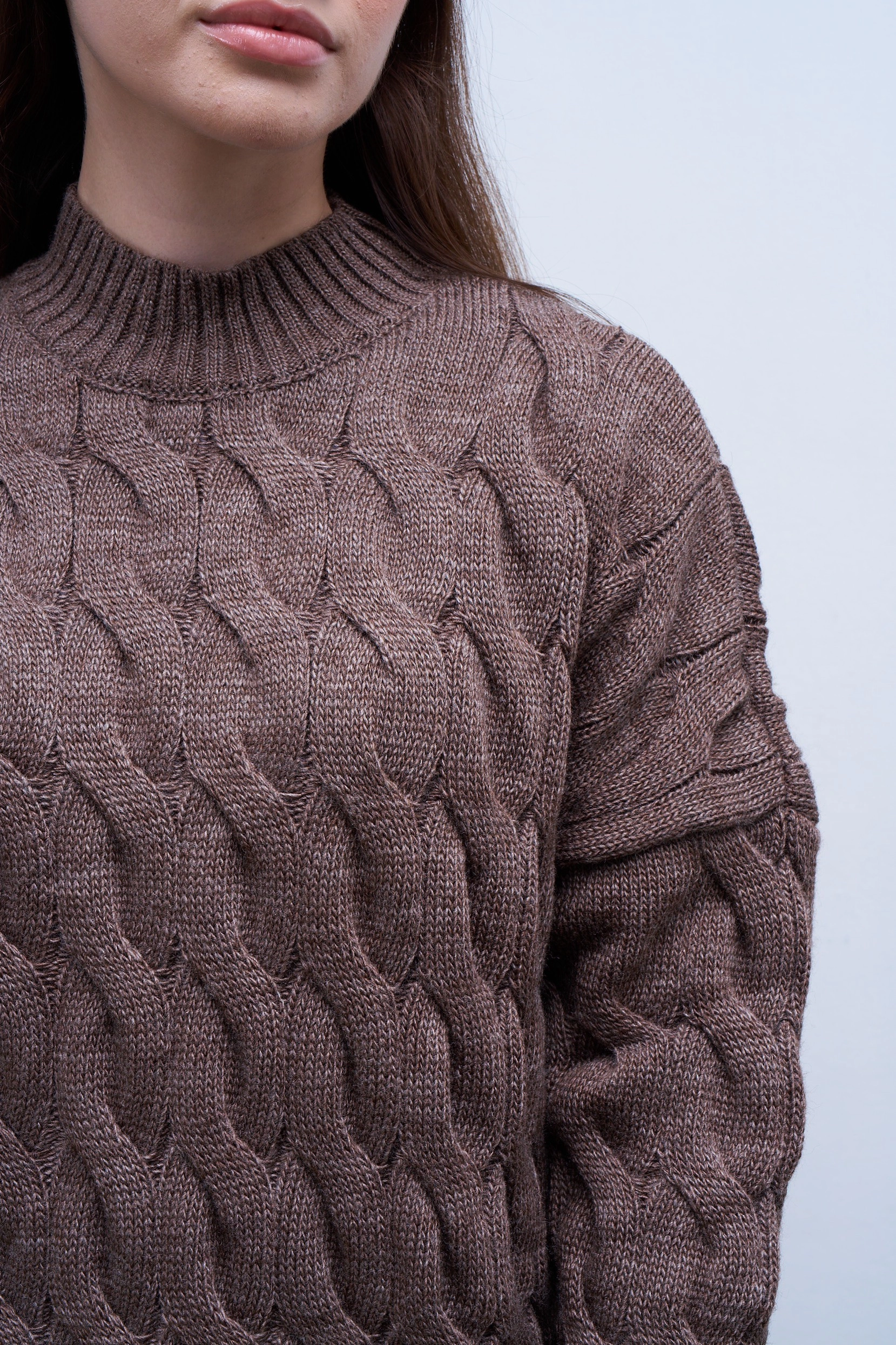 Qanu Örgülü Kazak Kahverengi  - Tesettür Giyim