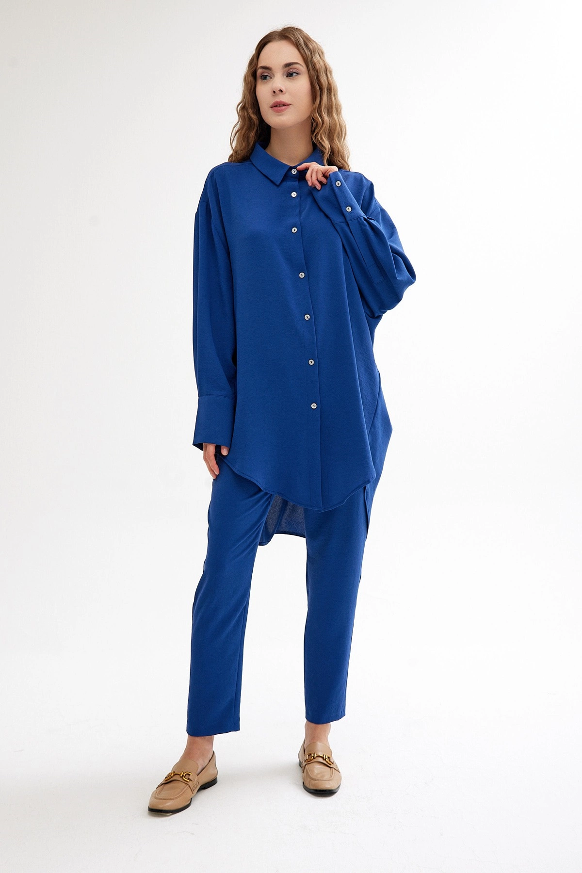 Qanu Oversize Gömlek Mavi 