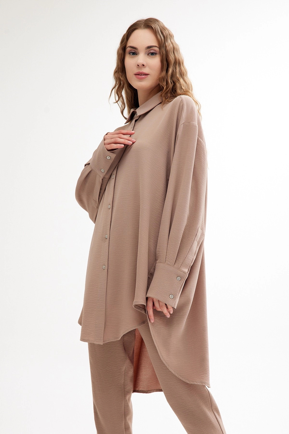 Qanu Oversize Gömlek Vizon 