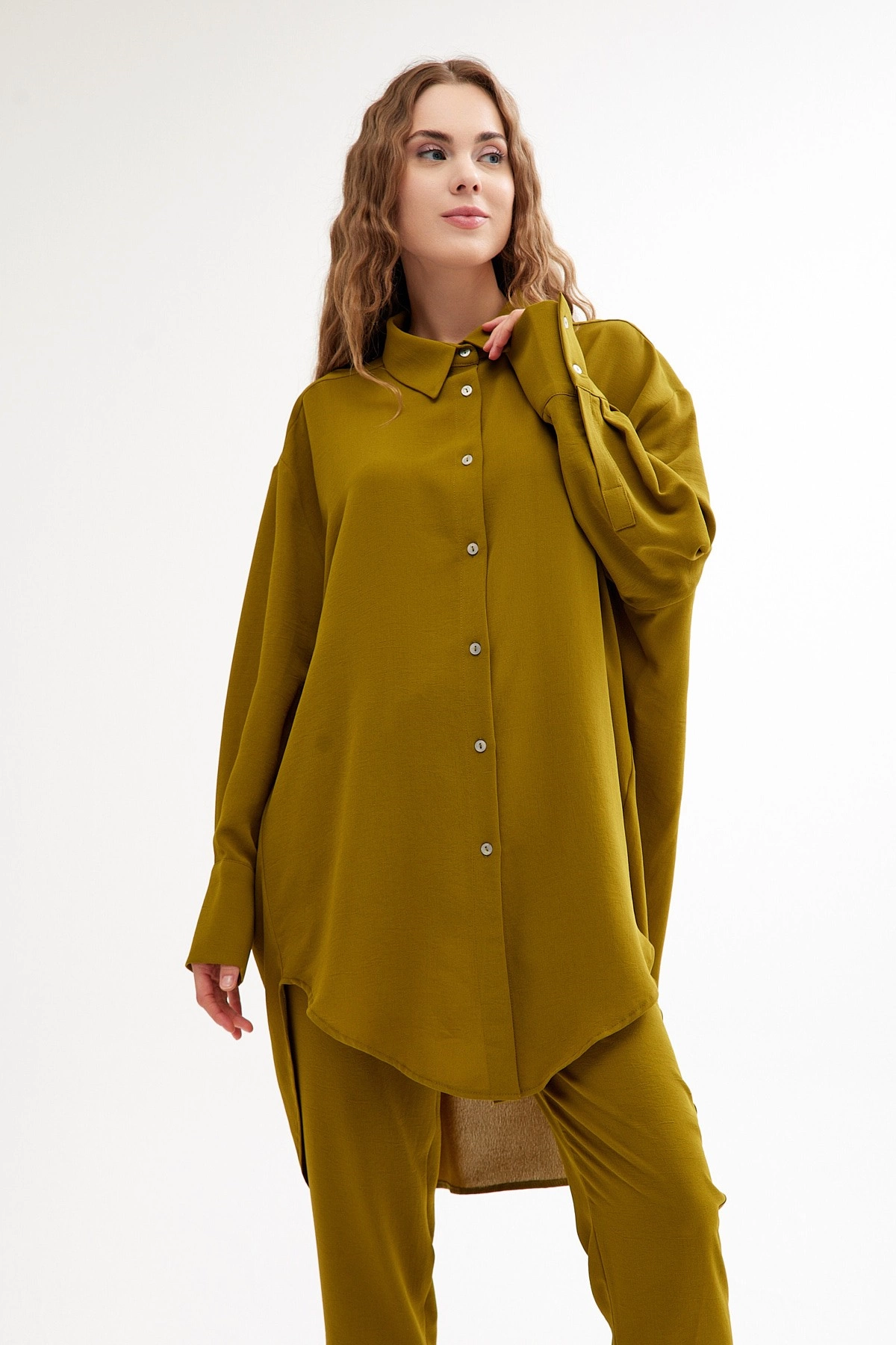 Qanu Oversize Gömlek Yağ Yeşili 