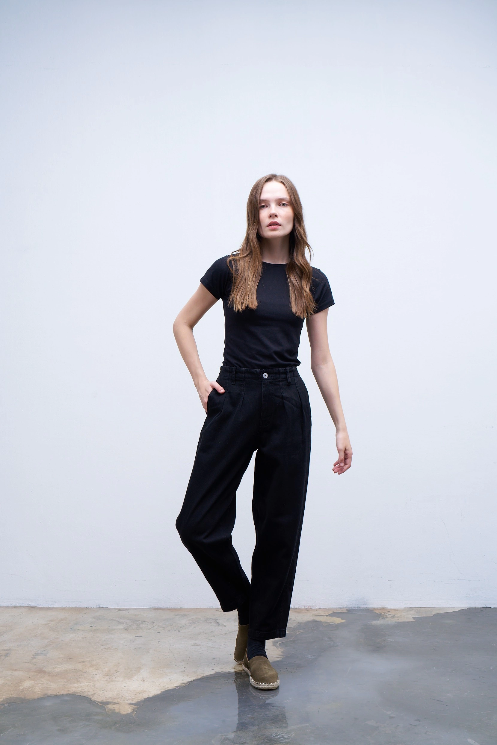 Qanu Pamuklu Bel Dikişli Pantolon Siyah