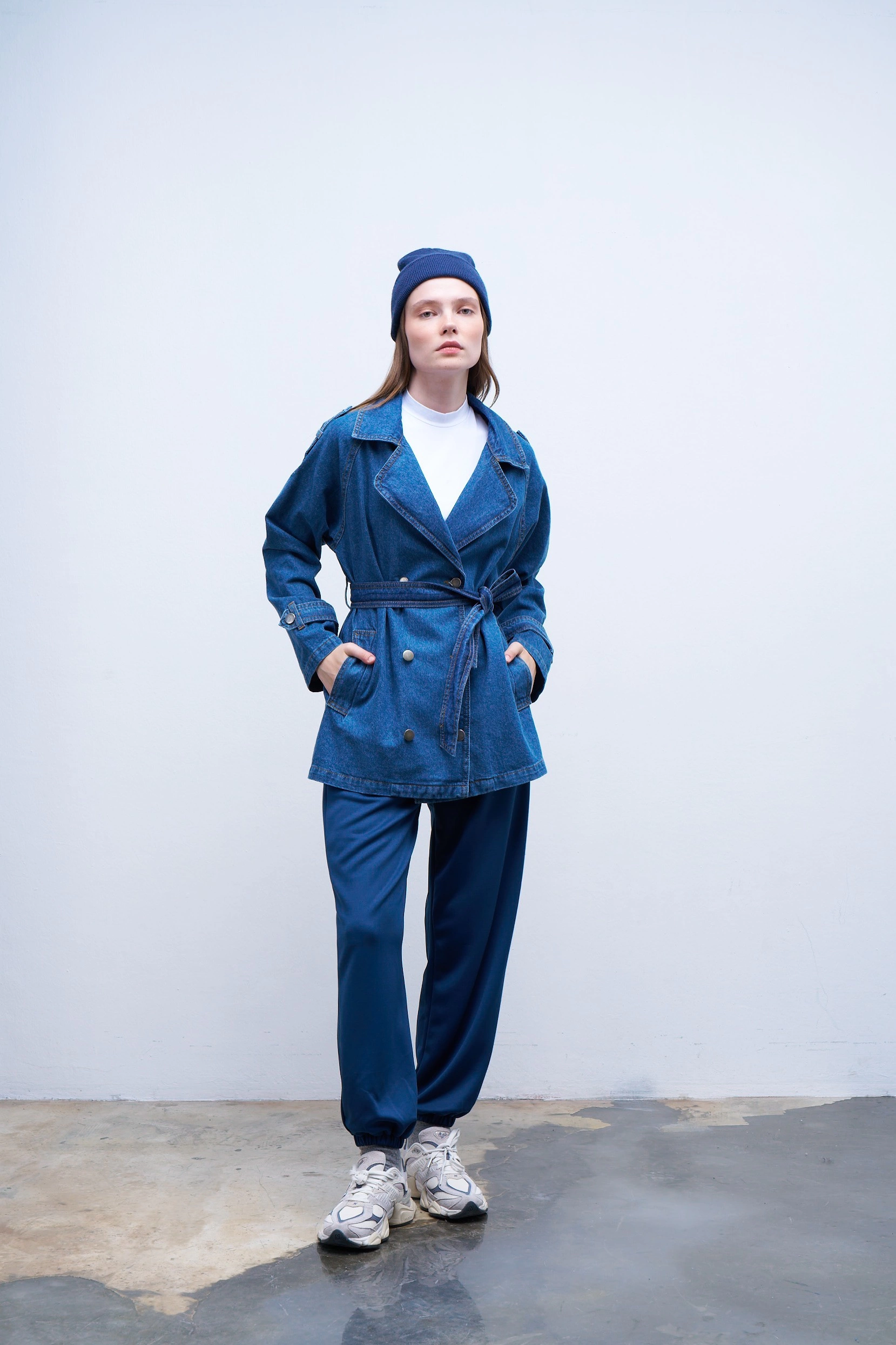 Qanu Pamuklu Kot Ceket Mavi 