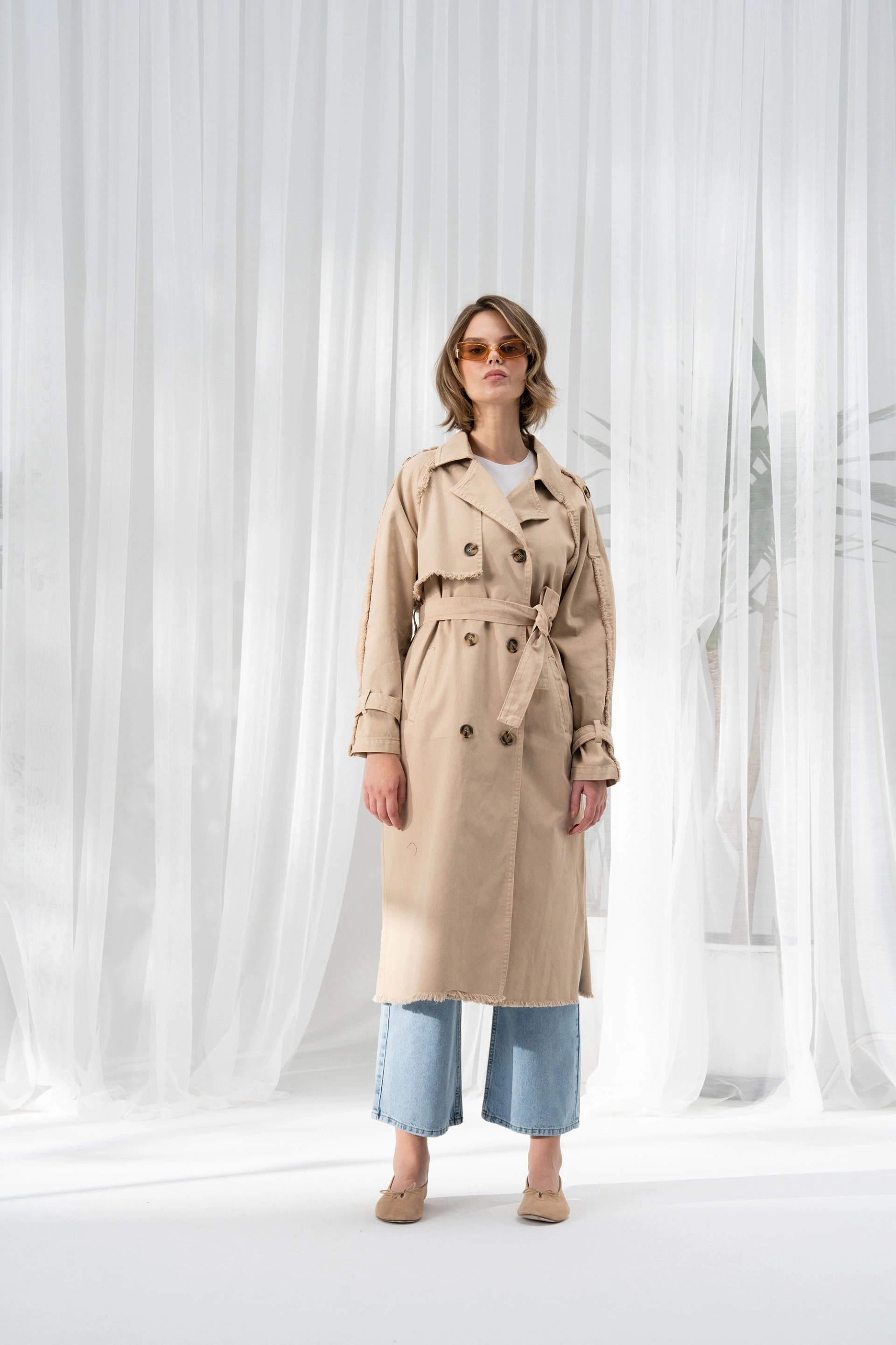 Qanu Pamuklu Kot Trençkot Camel 