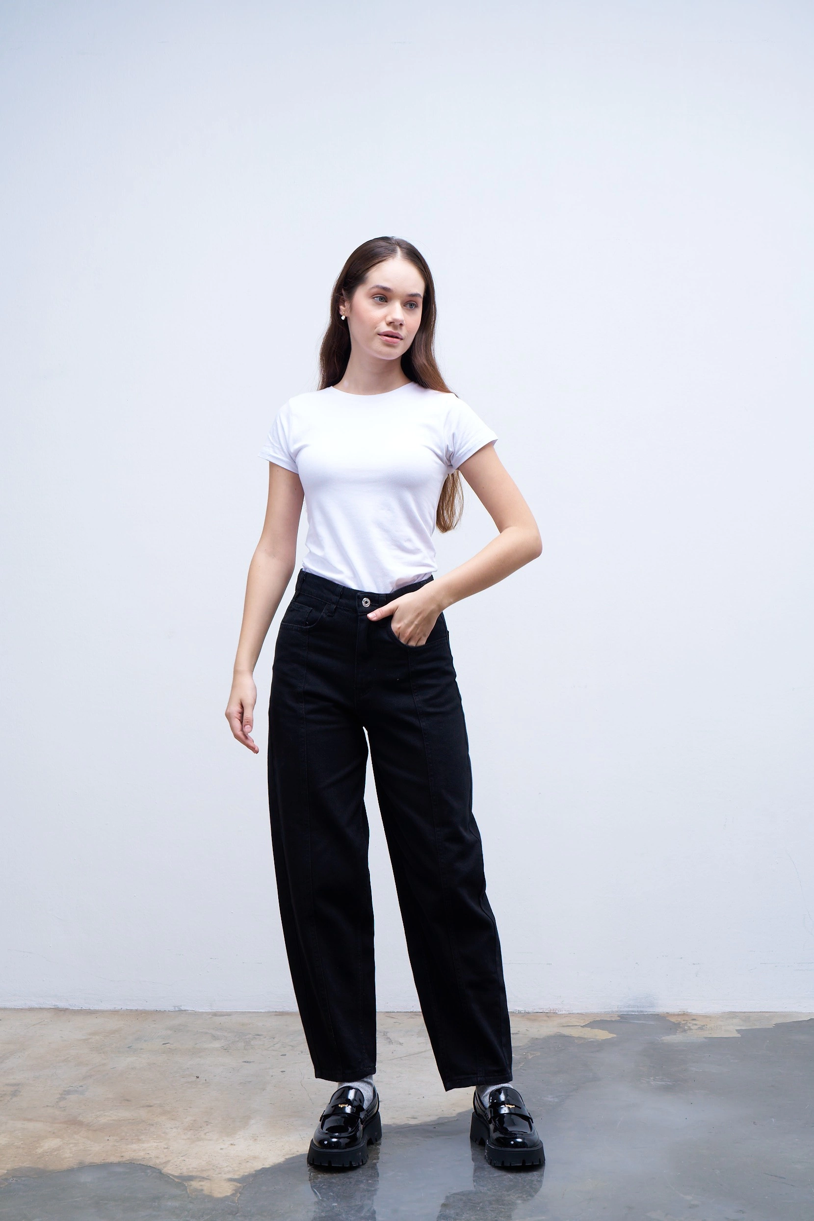 Qanu Pamuklu Önü Dikişli Pantolon Siyah 