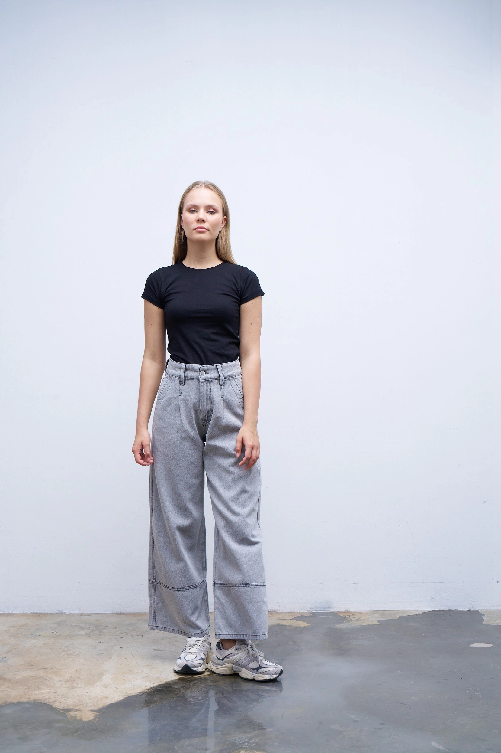 Qanu Pamuklu Paçası Dikişli Pantolon Gri 