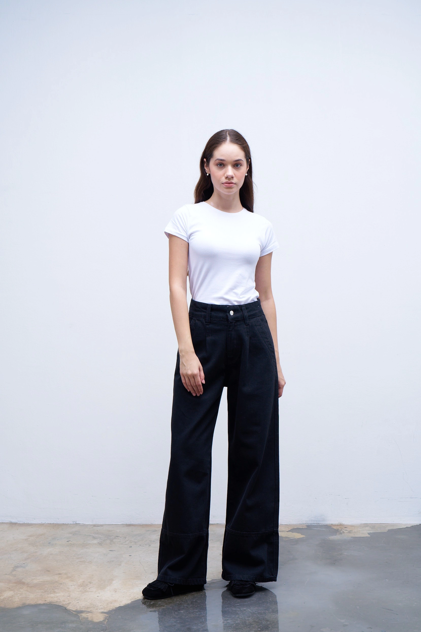 Qanu Pamuklu Paçası Dikişli Pantolon Siyah