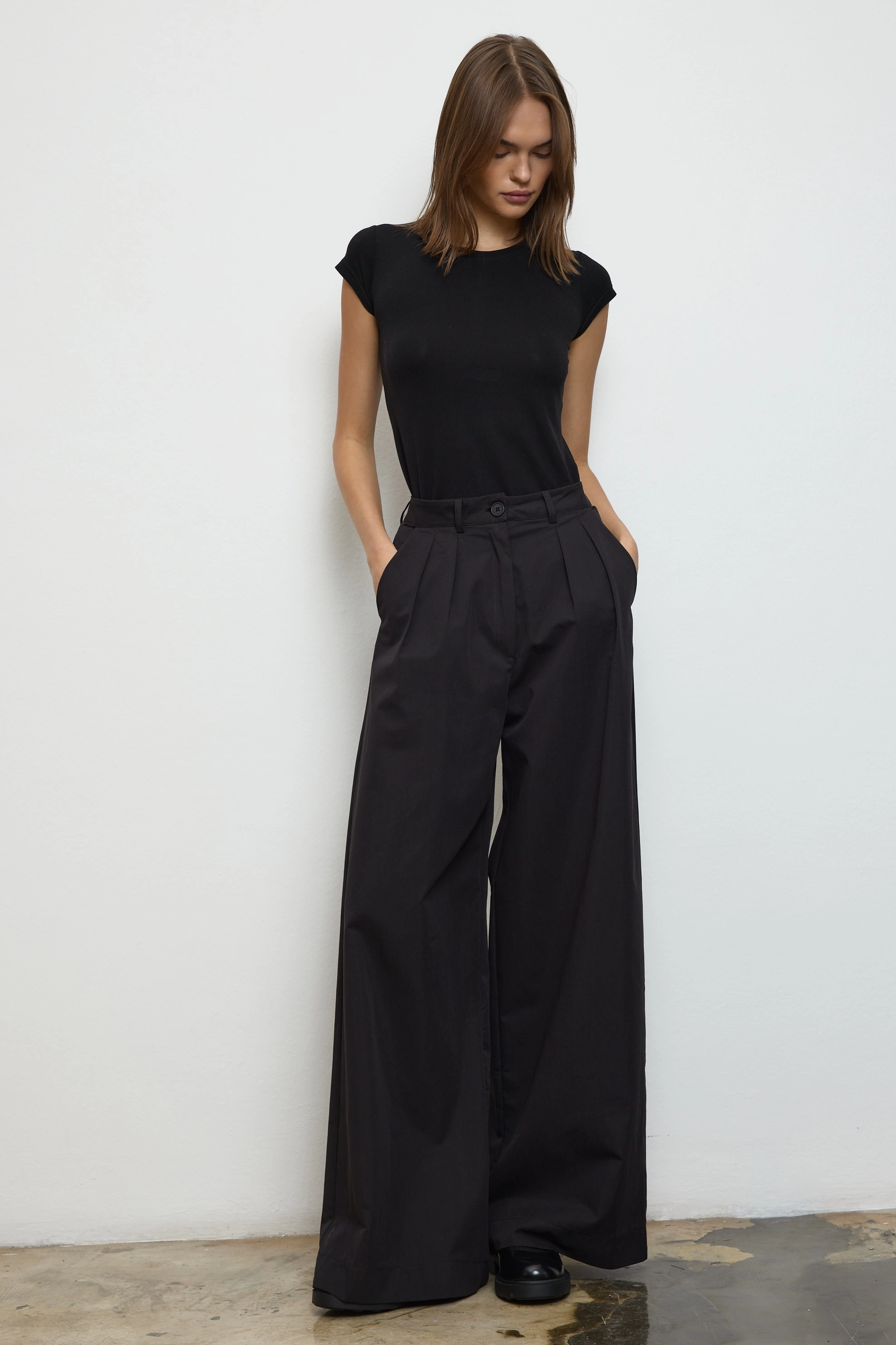 Qanu Pamuklu Palazzo Pantolon Siyah 