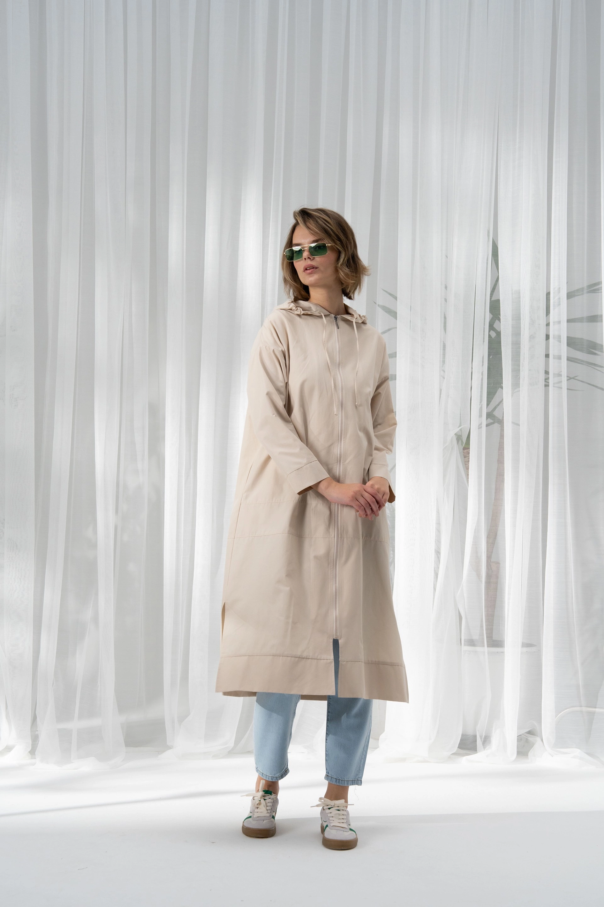 Qanu Pamuklu Yazlık Kap Bej 