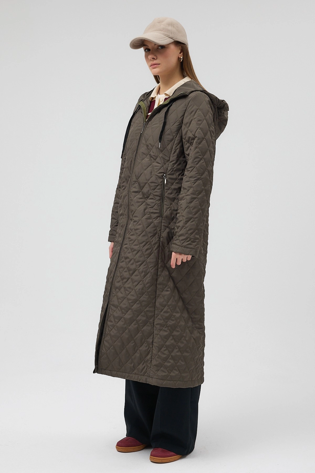 Qanu Premium Kapitone Mont Yeşil  - Tesettür Giyim