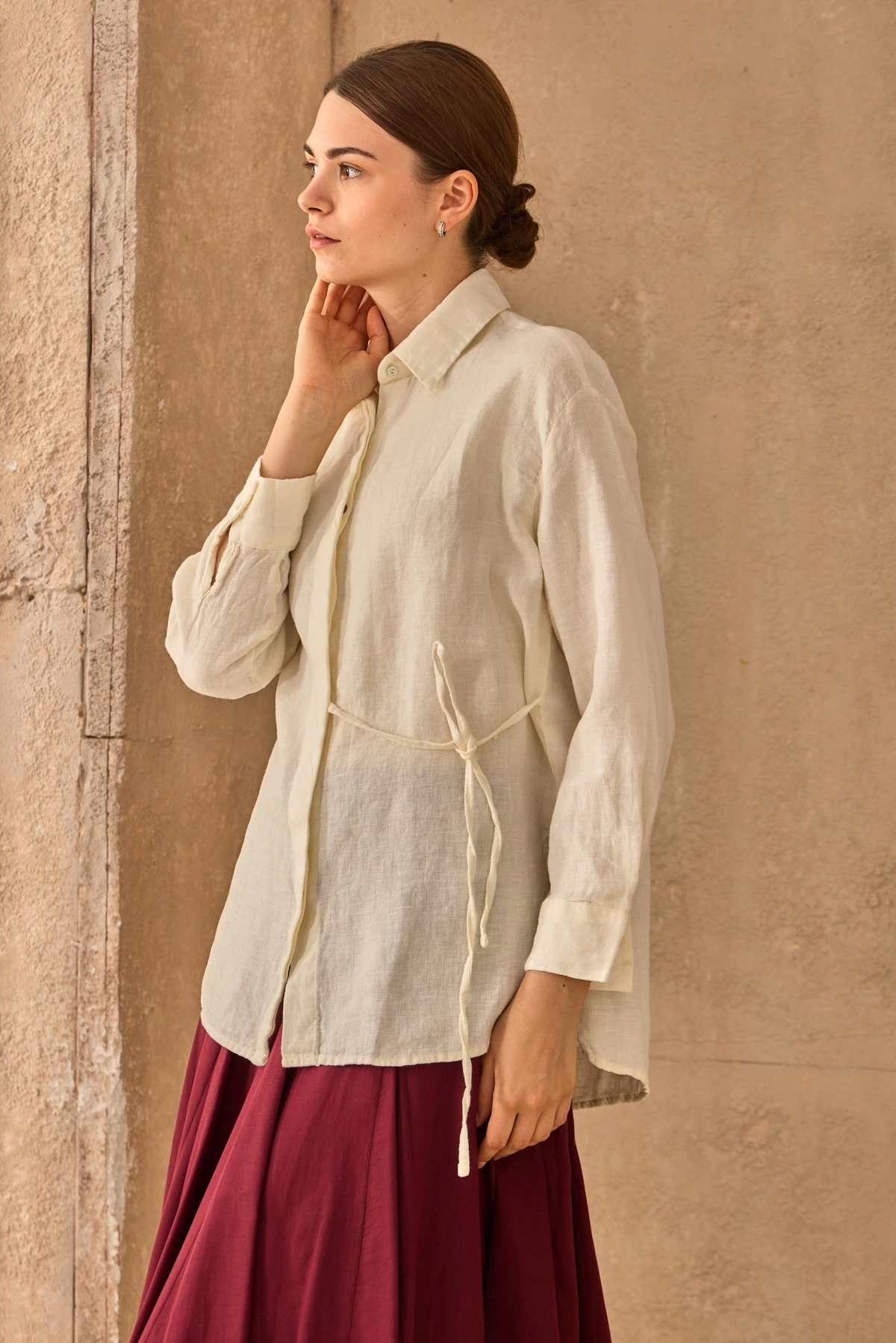 Qanu Pure Keten Gömlek Ekru