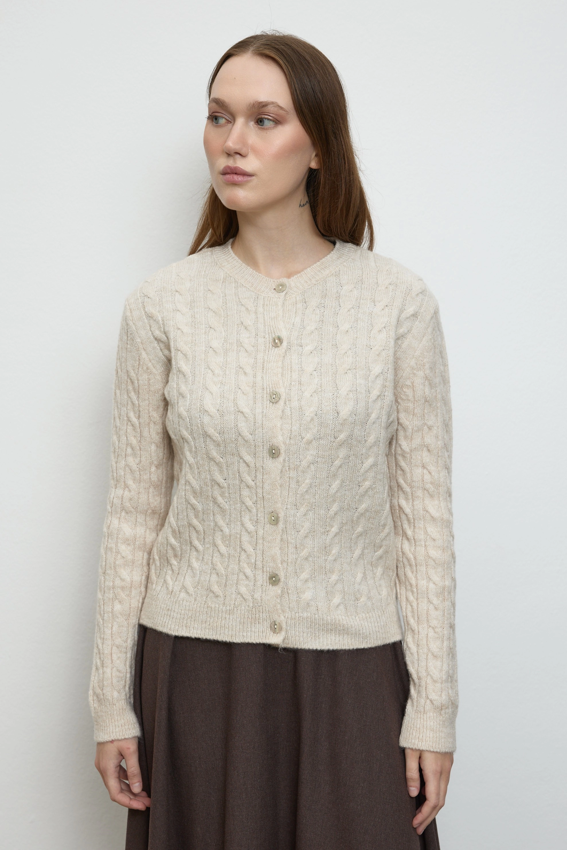 Qanu Rıva Örgülü Hırka Bej