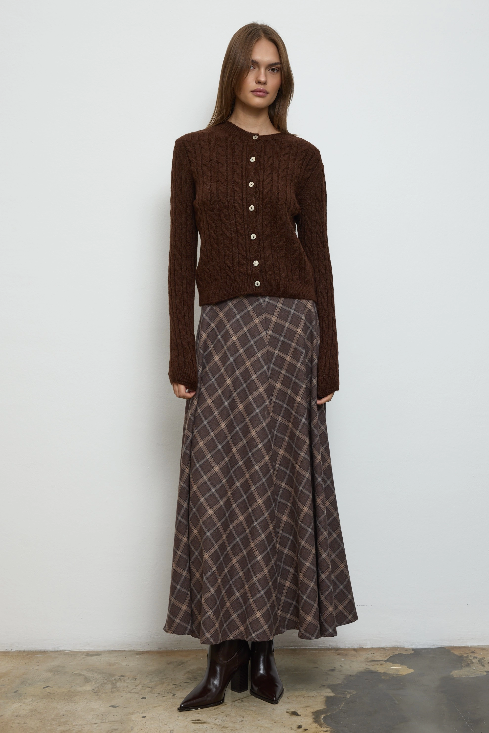 Qanu Rıva Örgülü Hırka Kahverengi 