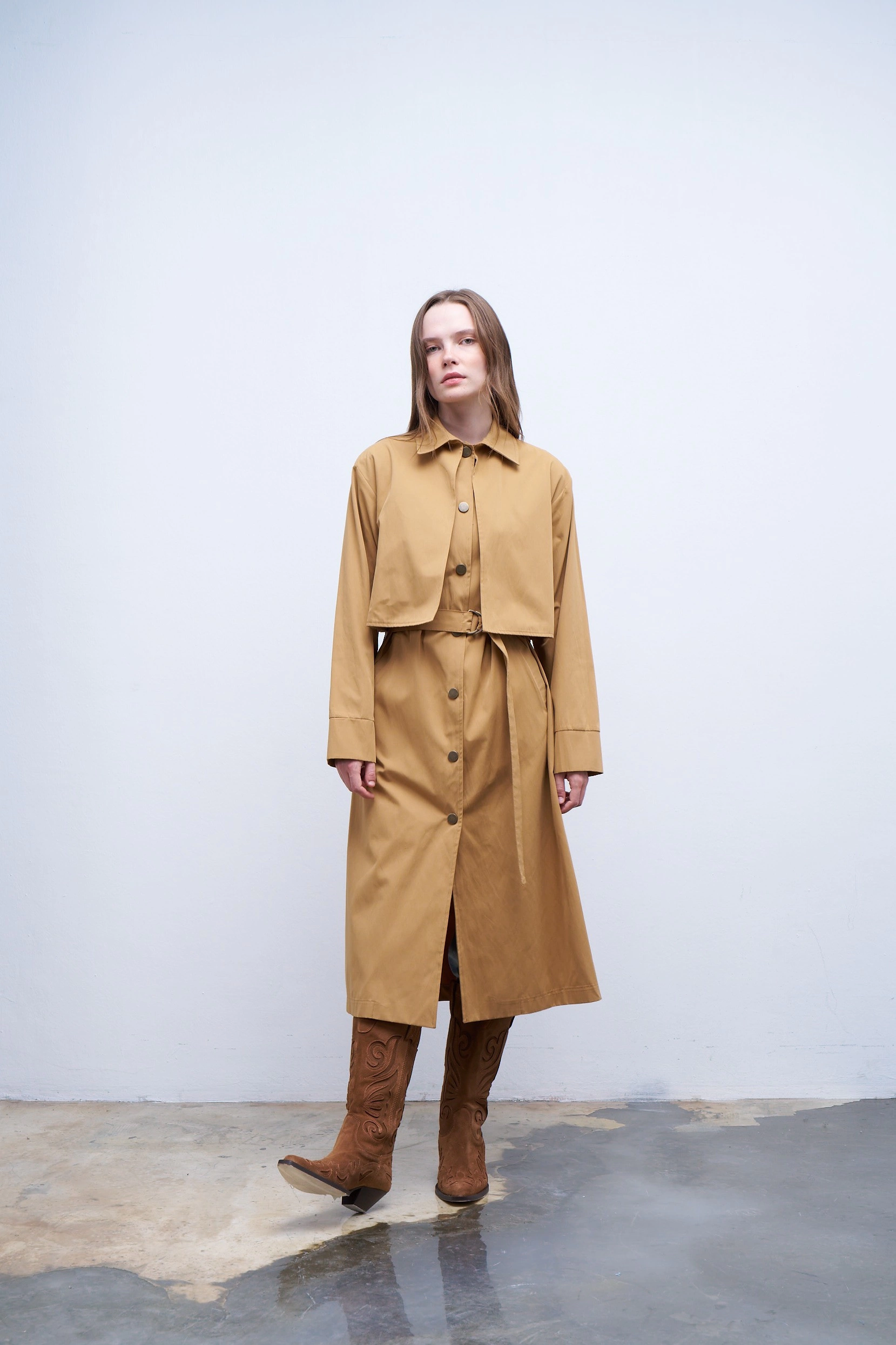 Qanu Rüzgarlıklı Trençkot Camel 