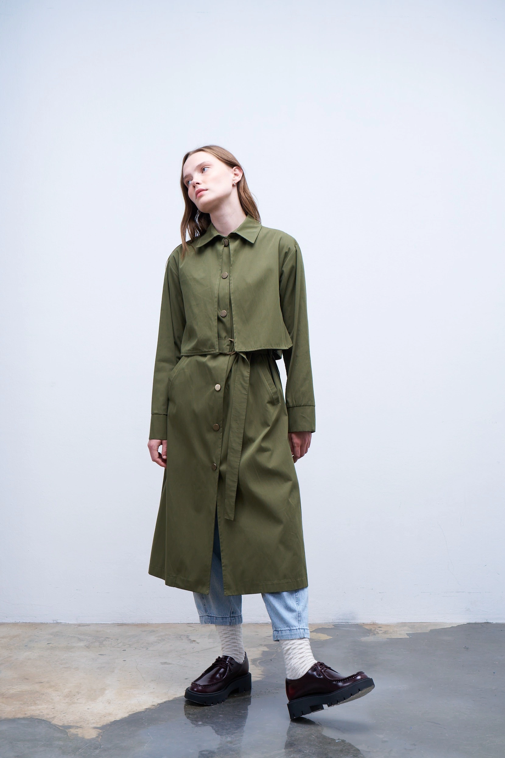 Qanu Rüzgarlıklı Trençkot Yeşil 