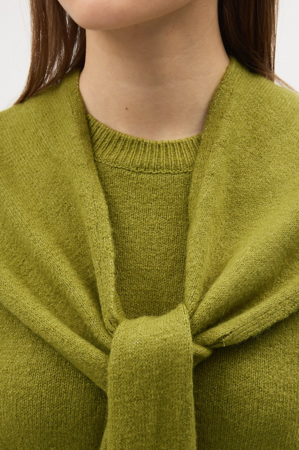 Qanu Şal Detaylı Triko Kazak Yağ Yeşili  - Tesettür Giyim