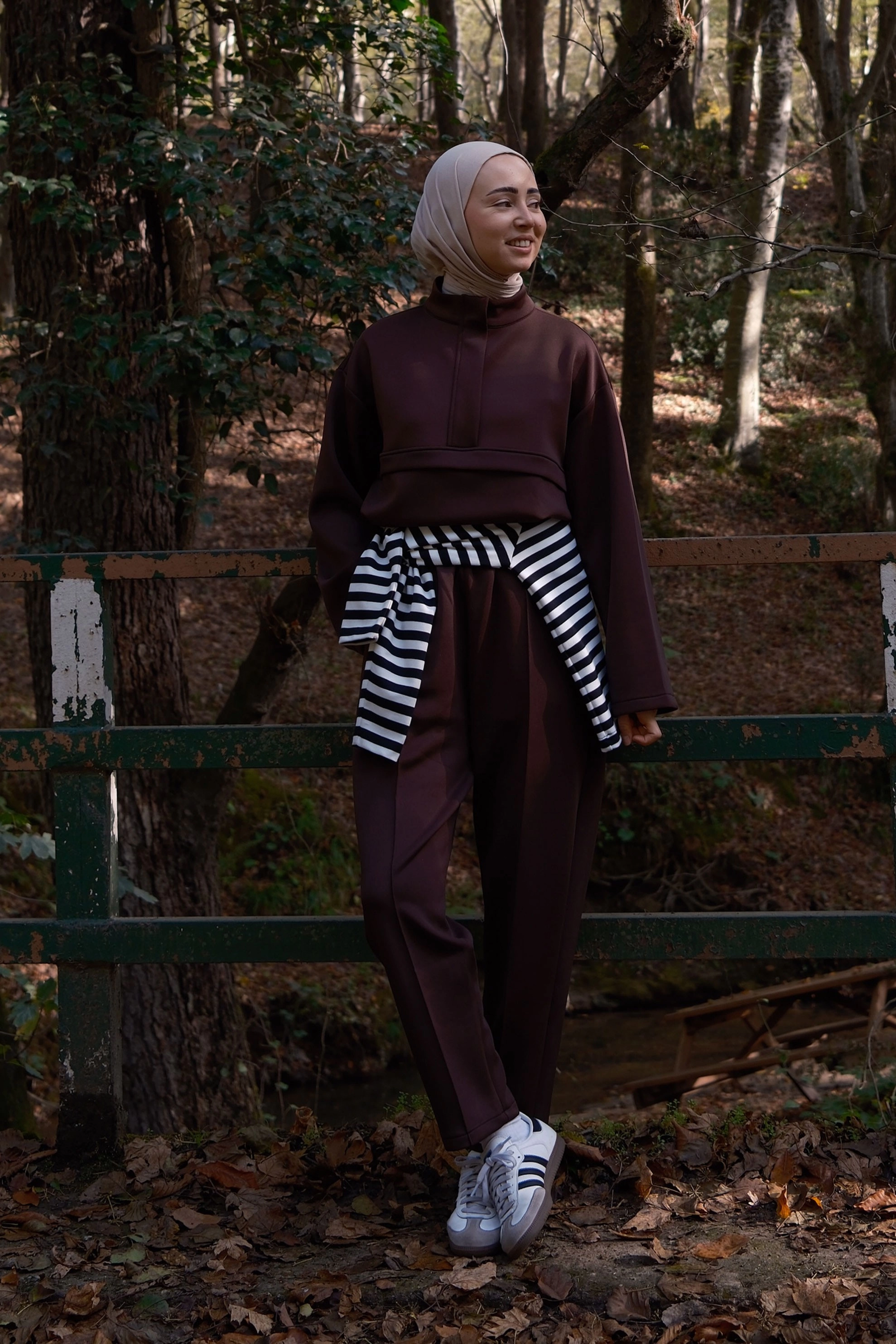 Qanu Silva Pantolonlu Takım Kahverengi - Tesettür Giyim