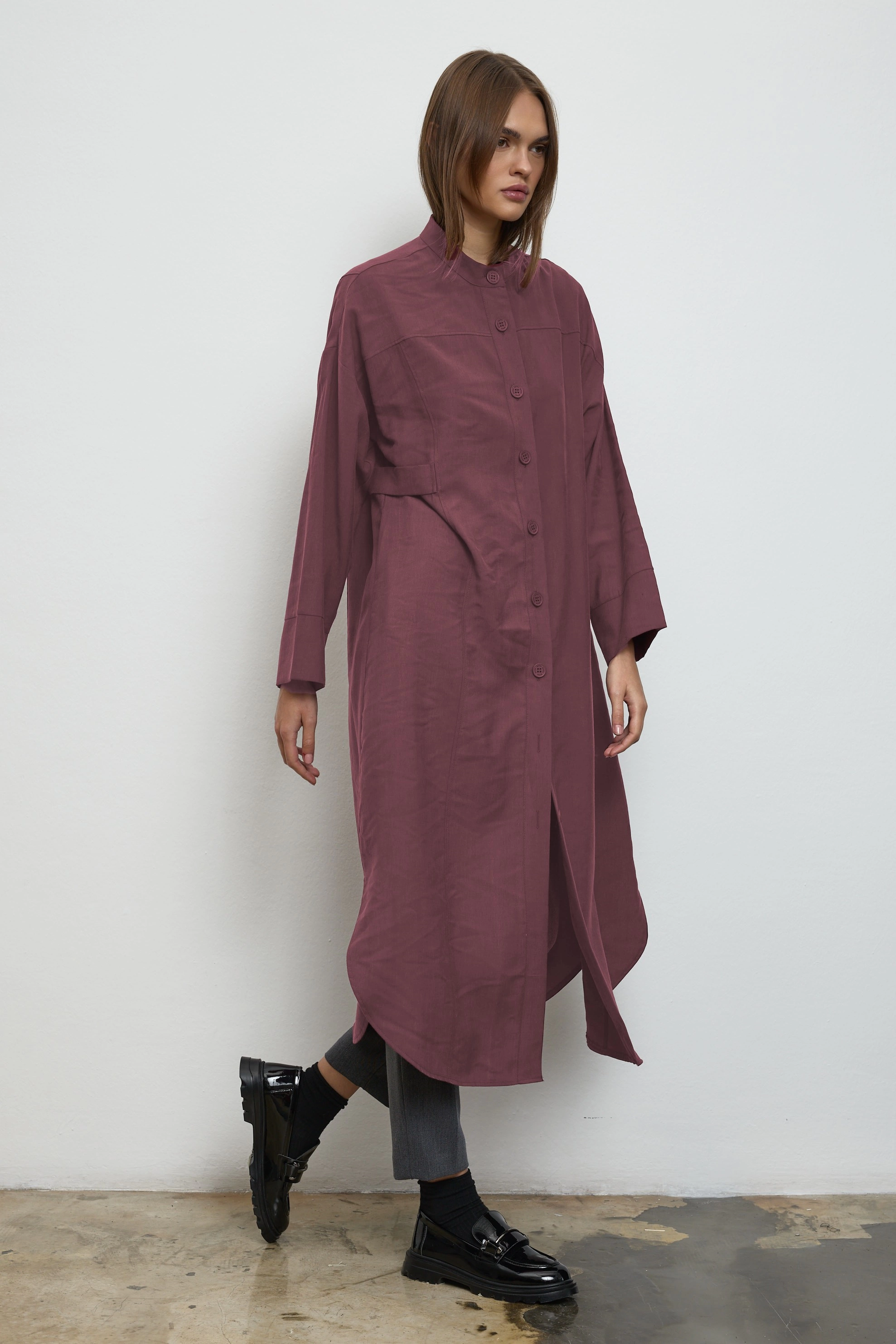 Qanu Special Gömlek Mürdüm - Tesettür Giyim