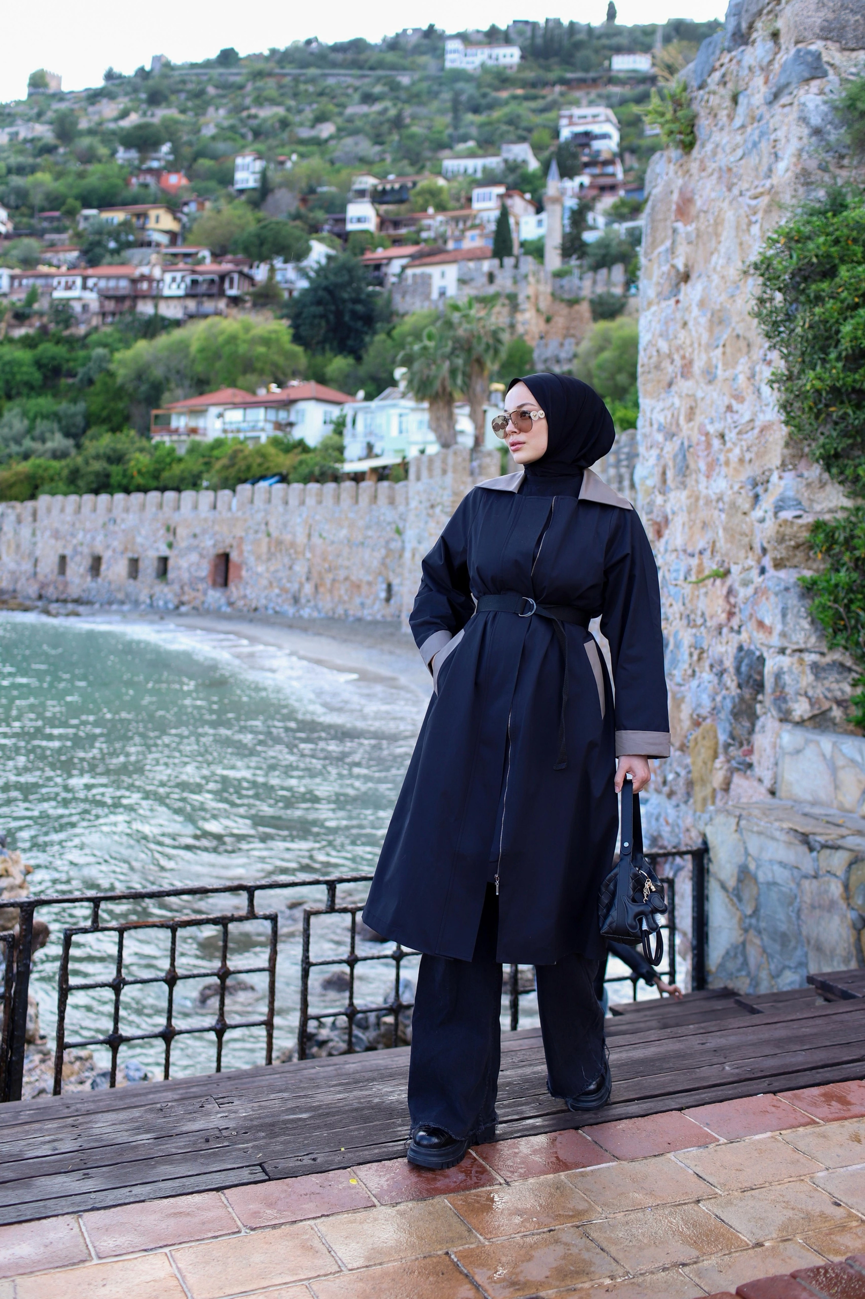 Qanu Special Trençkot Siyah-Vizon