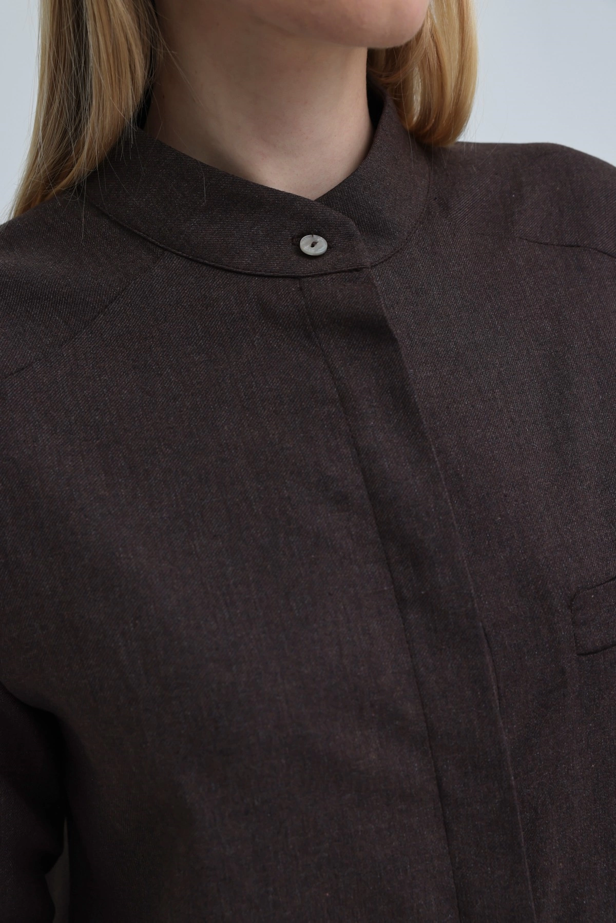 Qanu Tek Cepli Gömlek Kahverengi - Tesettür Giyim