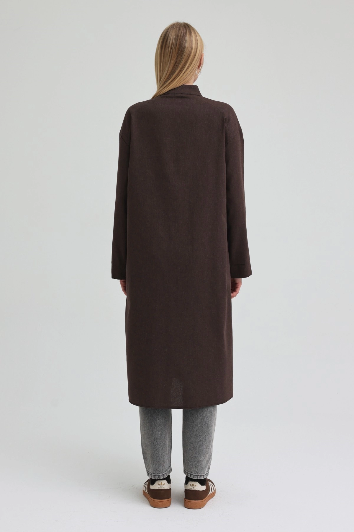 Qanu Tek Cepli Gömlek Kahverengi - Tesettür Giyim