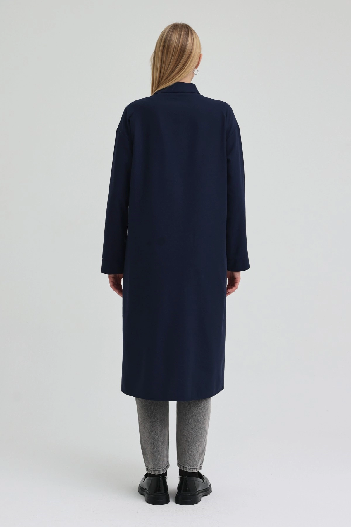 Qanu Tek Cepli Gömlek Lacivert  - Tesettür Giyim