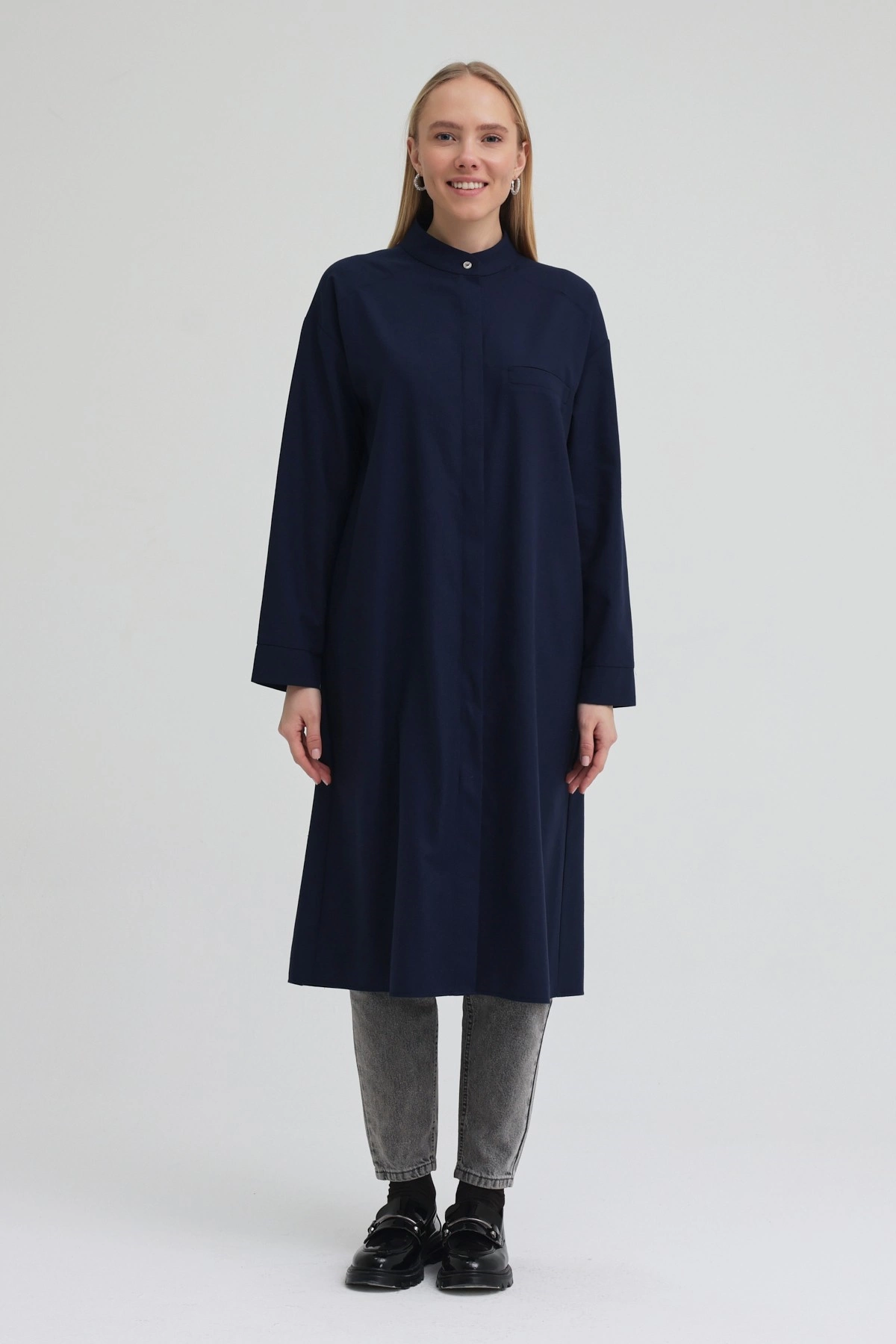 Qanu Tek Cepli Gömlek Lacivert 